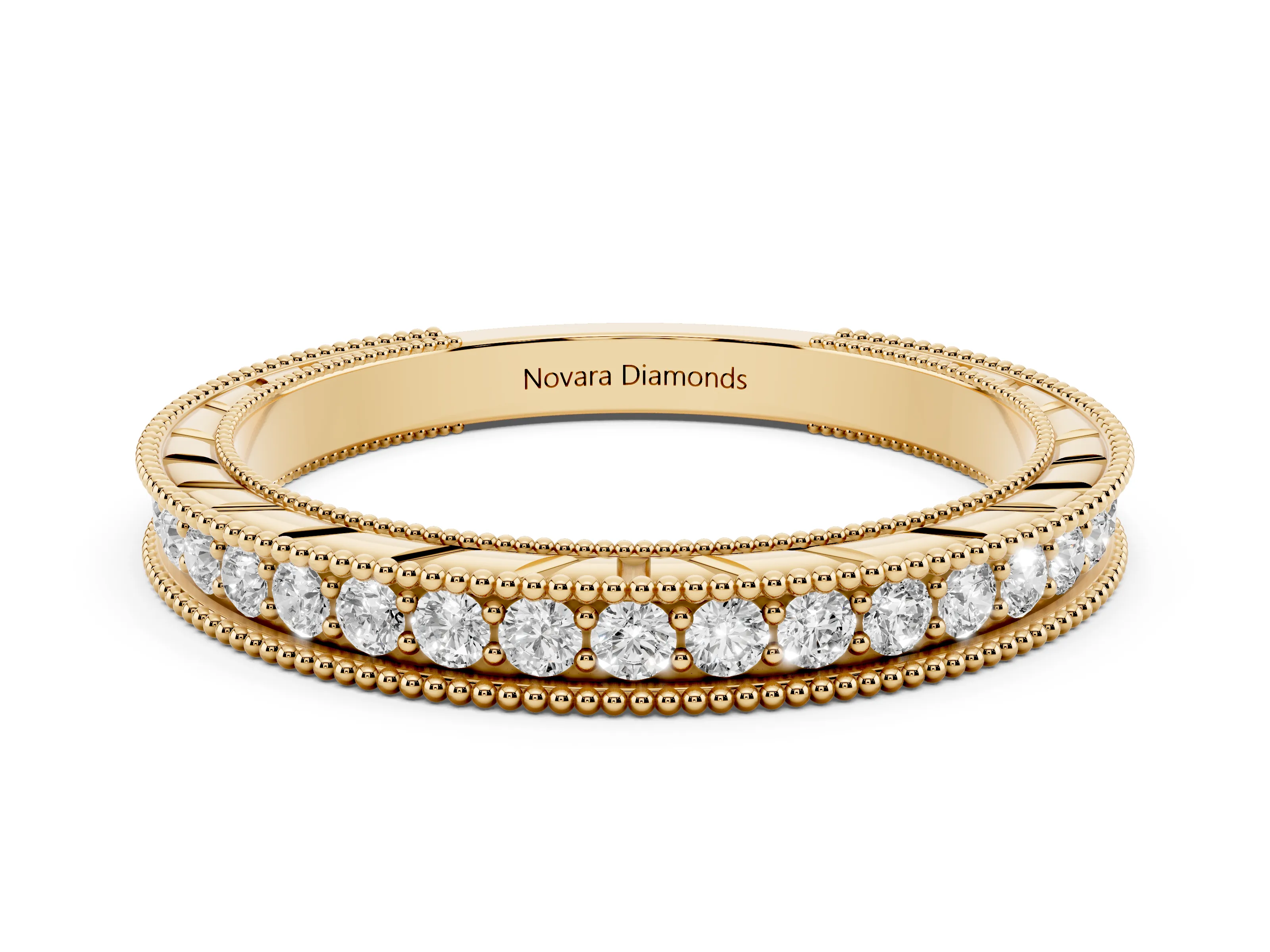 Round Diamond Eternity Band Set in Yellow gold with Milgrain Channel Edges