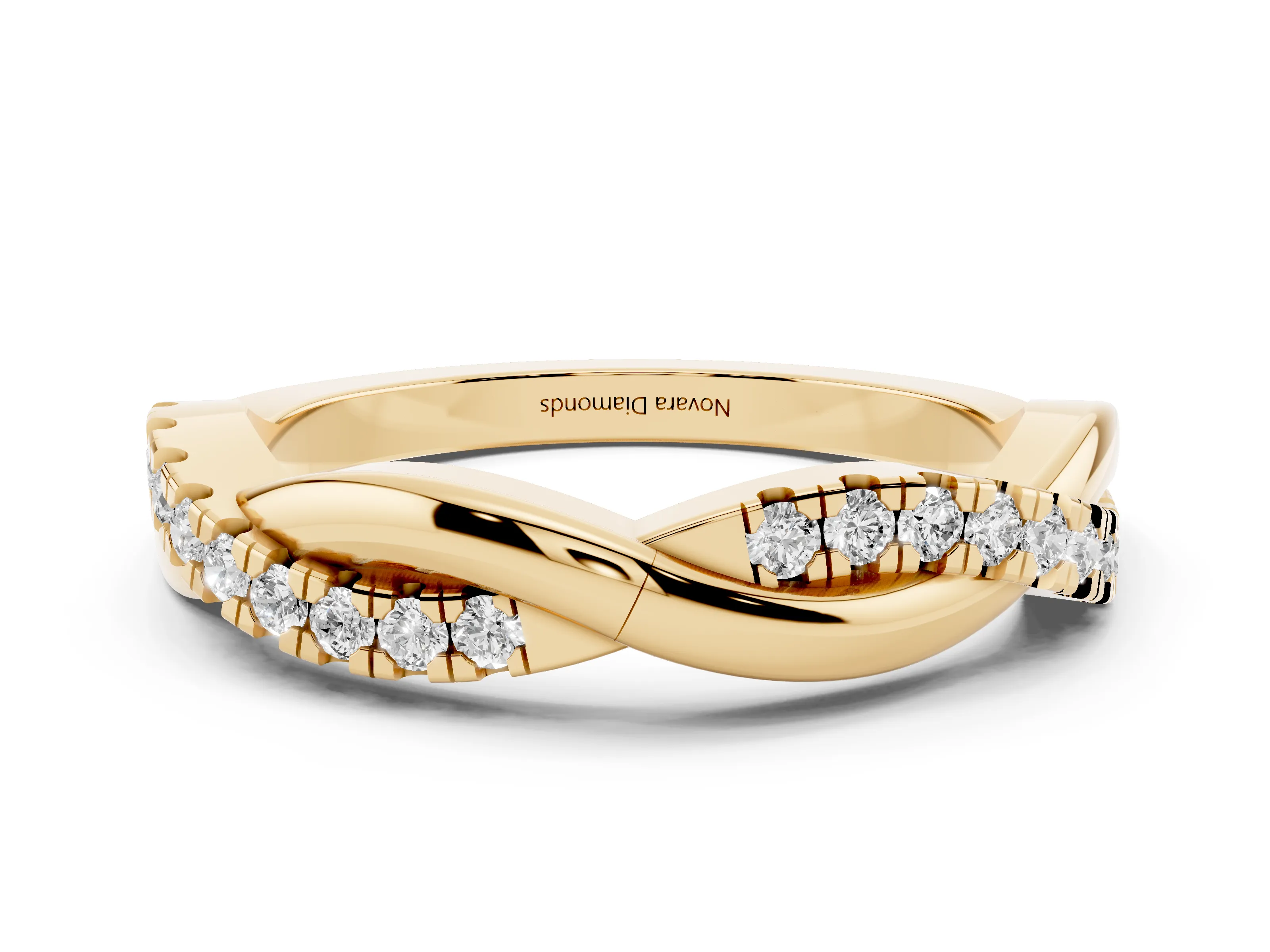 Round Diamond Twisted Infinity Band Set in Yellow gold with Spaced Prong Settings