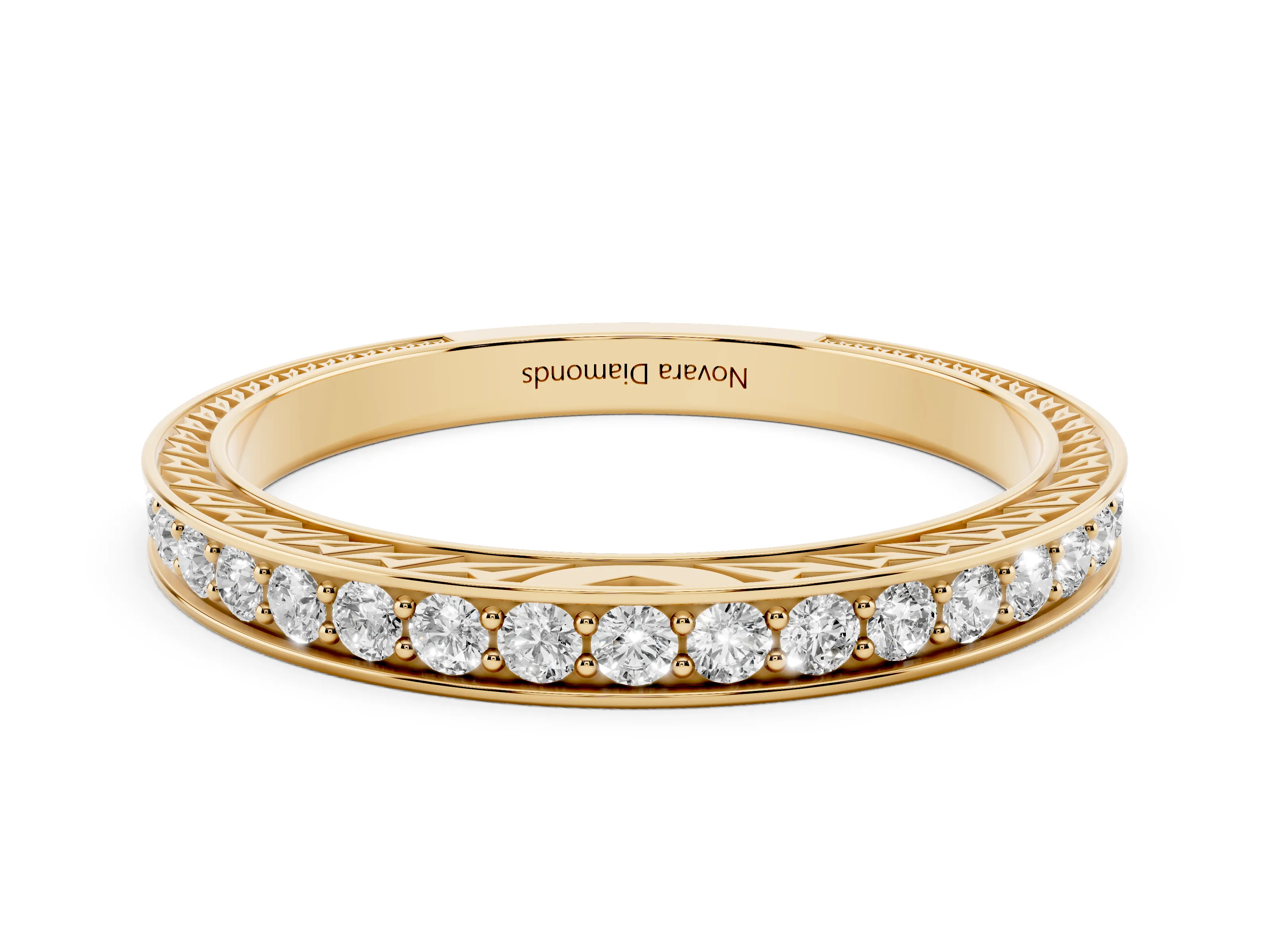 Round Cut Diamond Pavé Eternity Band Set in Yellow gold with Channel Walls