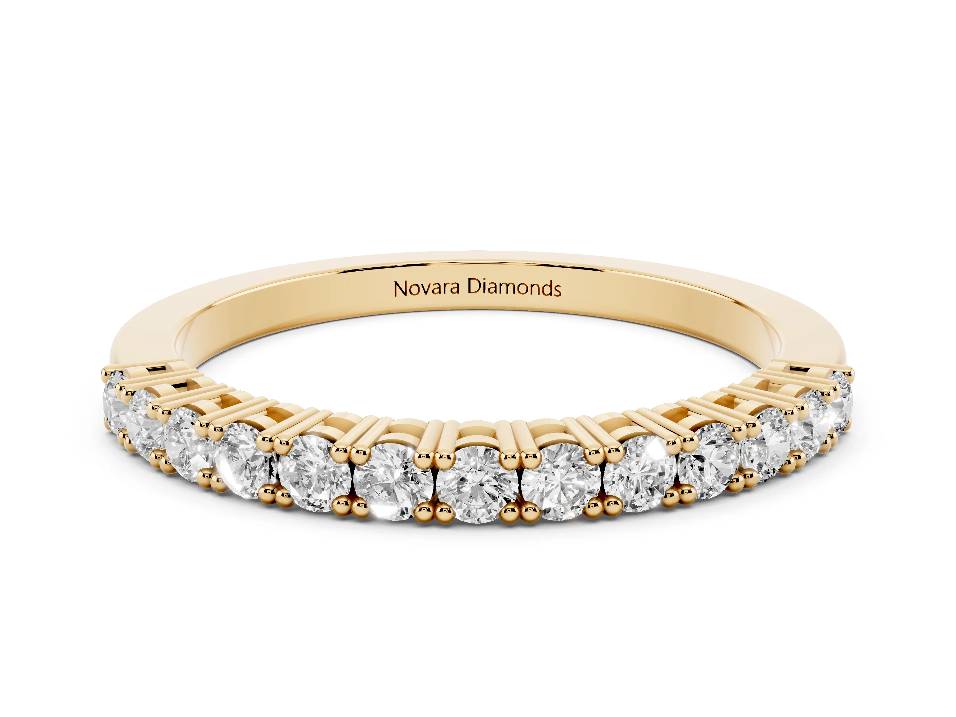 Round Diamond Half Eternity Band Set in Yellow gold with Shared Prongs