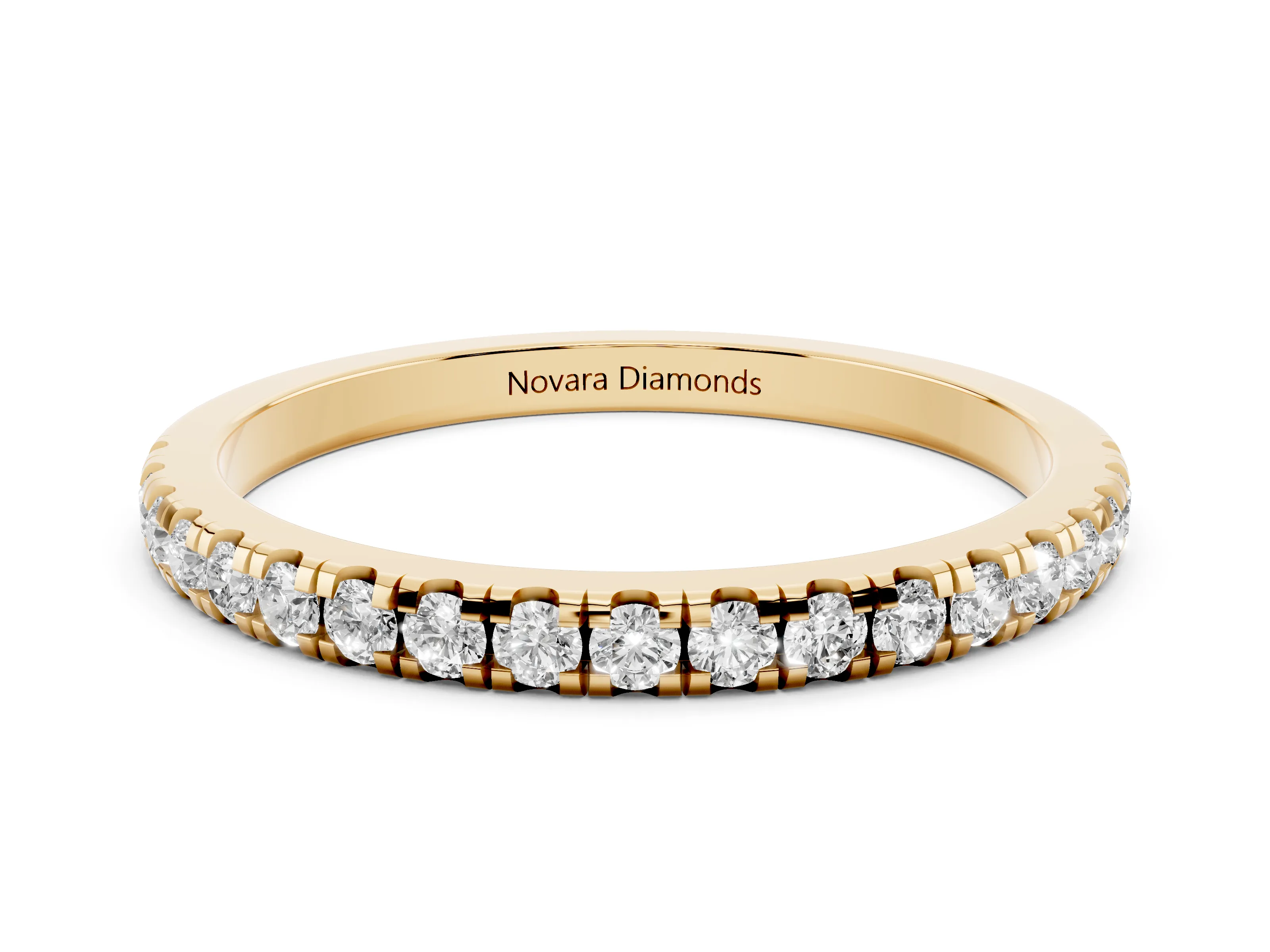 Round Diamond Top-Row Pavé Half Eternity Band Set in Yellow gold with Shared Prongs