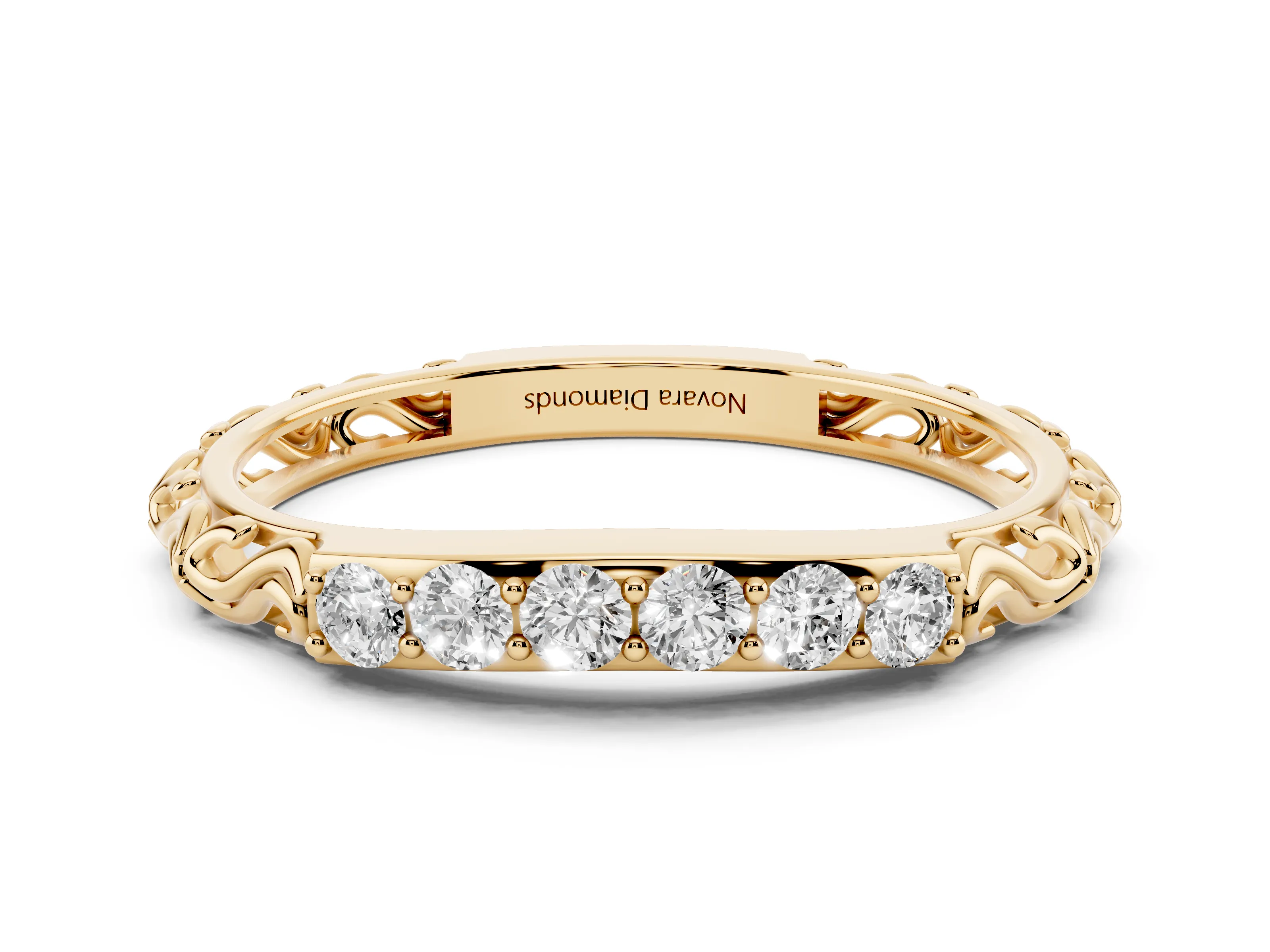 Round Diamond Bar Set Eternity Band Set in Yellow gold with Filigree Sides