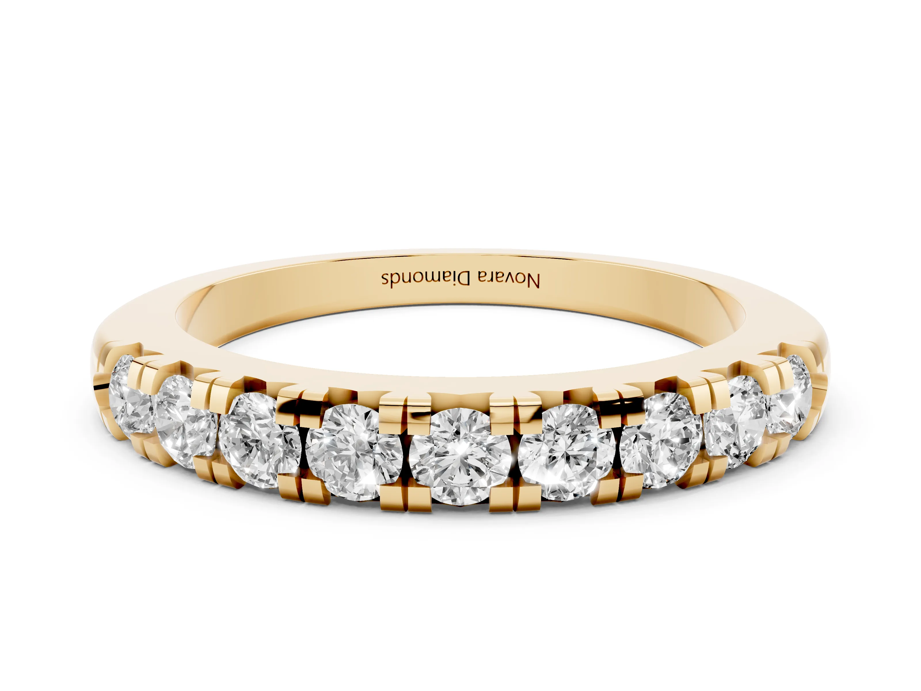 Round Diamond Half Eternity Band Set in Yellow gold with Prong-Held Row