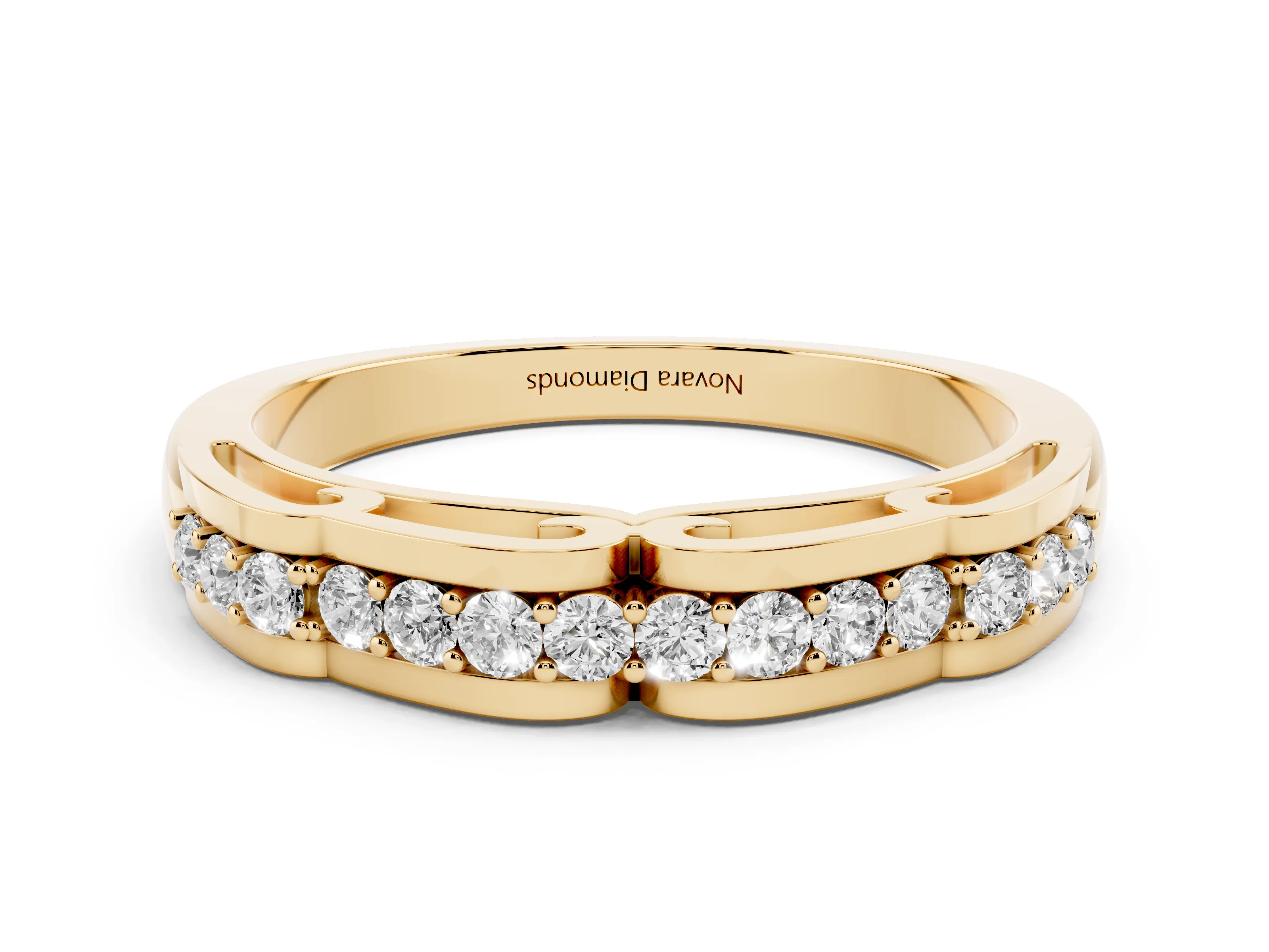 Round Diamond Channel Band Set in Yellow gold with Straight Stone Row
