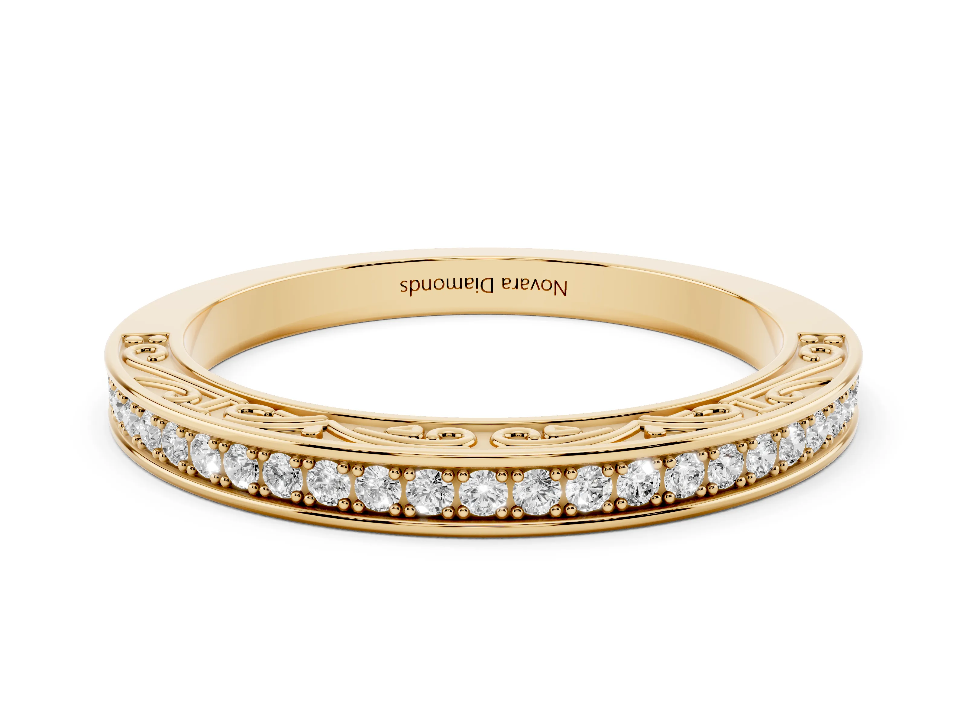 Round Diamond Channel Band Set in Yellow gold with Milgrain Engraving