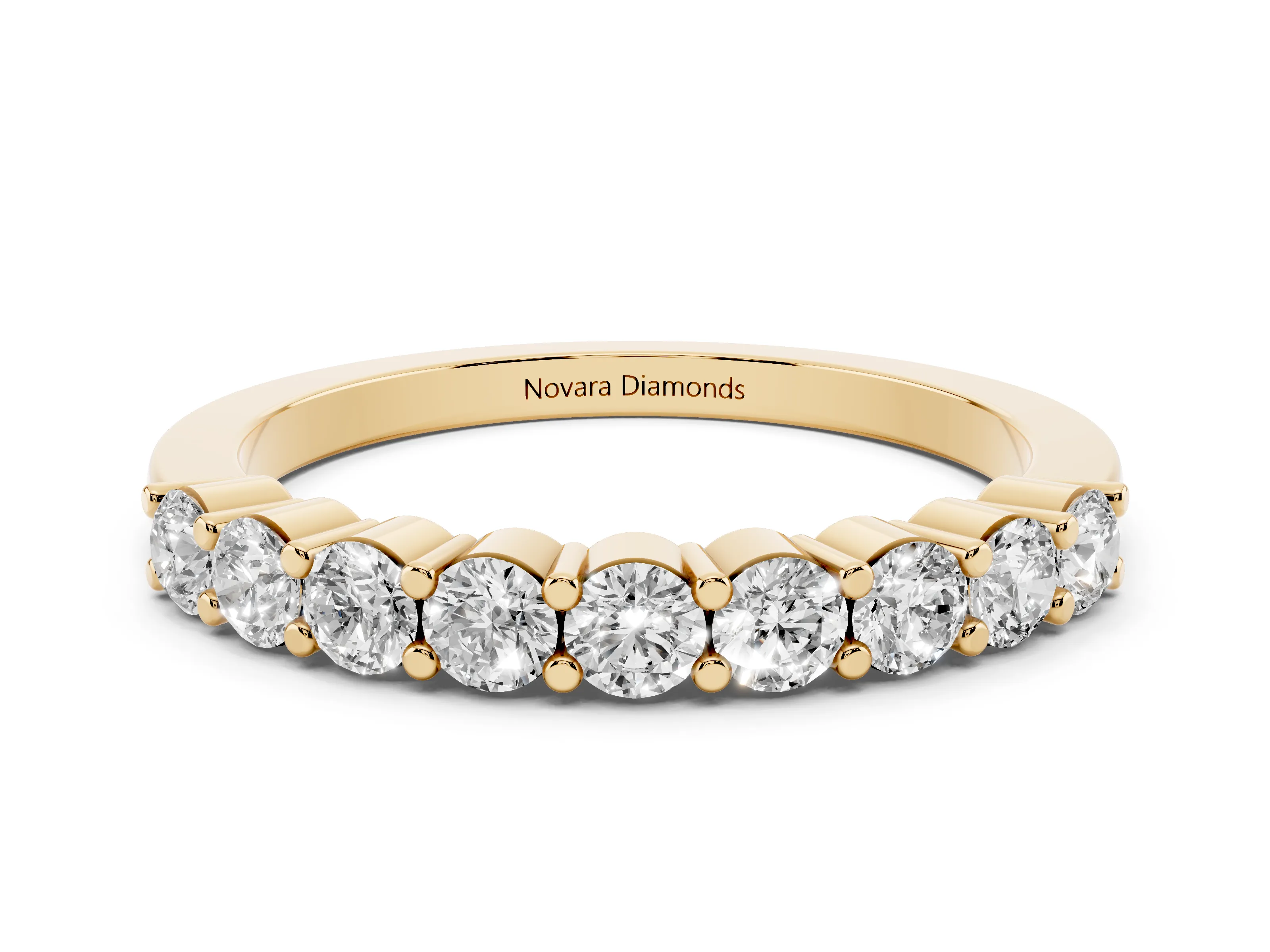 Round Diamond Continuous Row Half Eternity Band Set in Yellow gold with Prong Setting