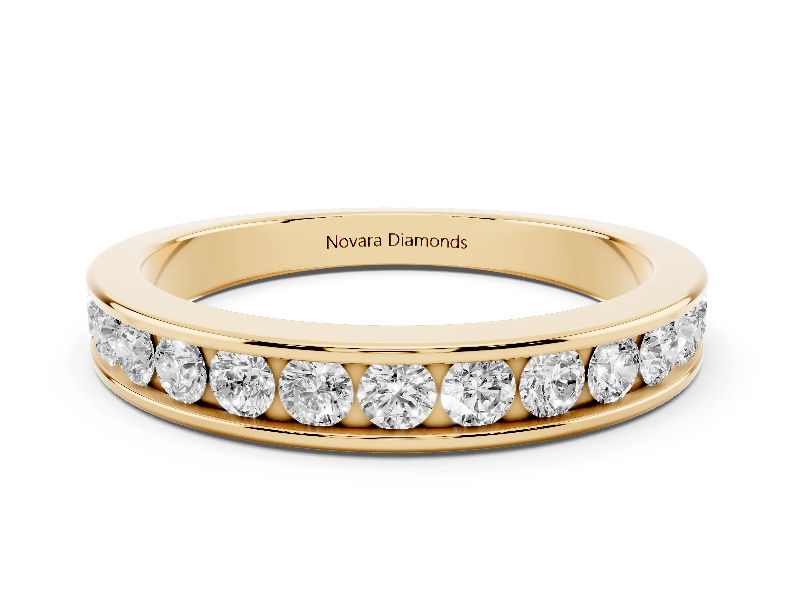 Round Diamond Channel Eternity Band Set in Yellow gold with Smooth Metal Walls