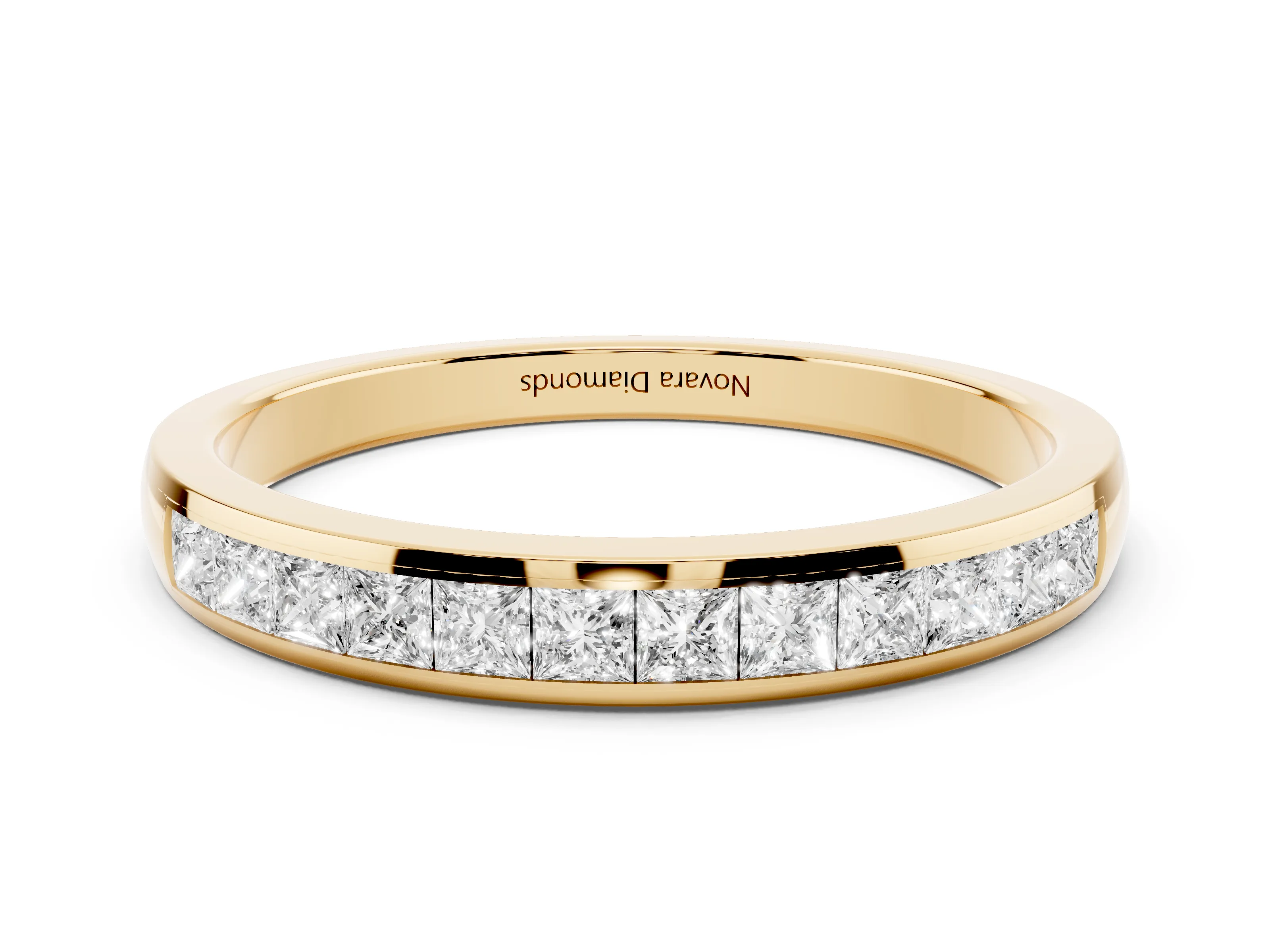 Princess Diamond Eternity Band Set in Yellow gold with Channel Setting and Comfort Fit
