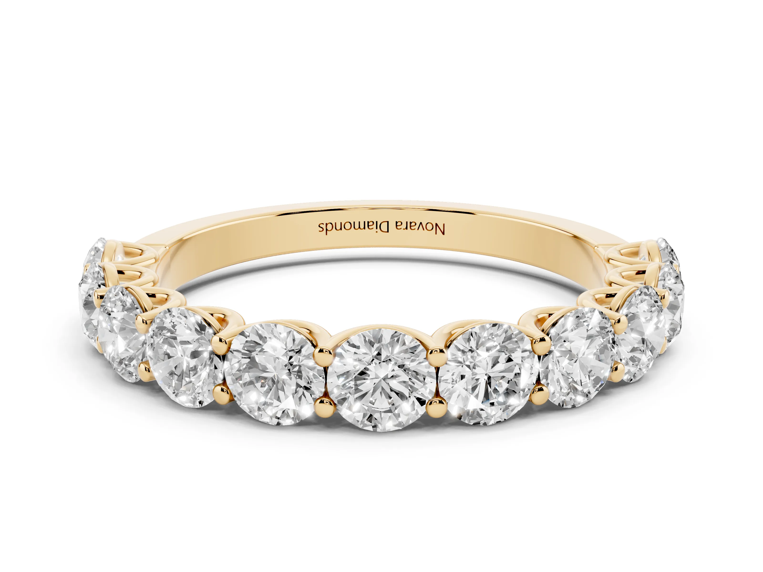 Round Diamond Shared Prong Eternity Band Set in Yellow gold