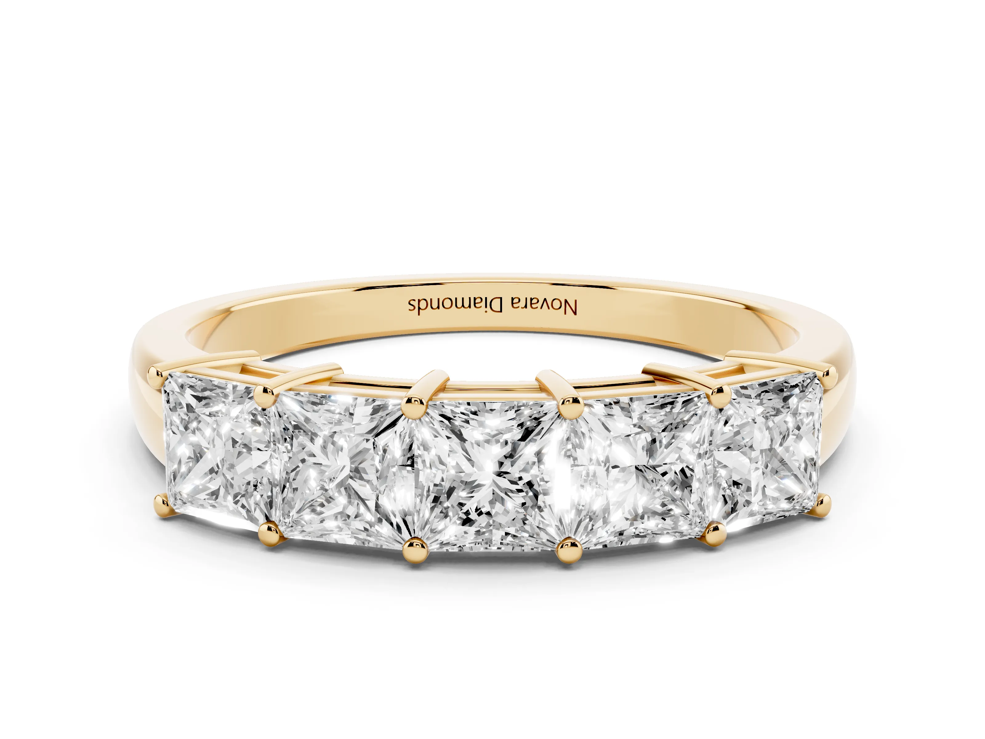 Princess Cut Diamond Five-Stone Band Set in Yellow gold with Prong Setting