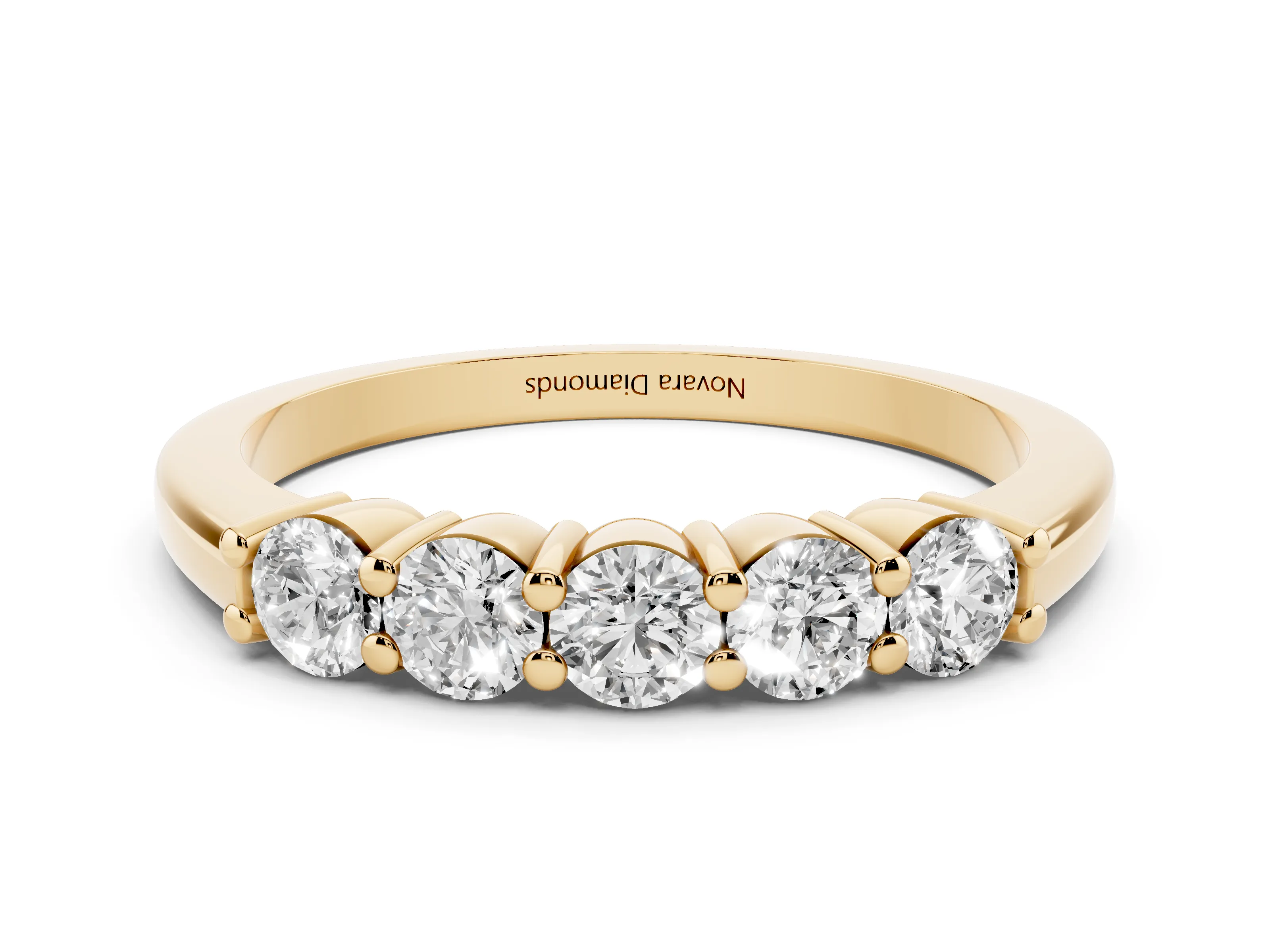 Round Diamond Prong-Set Half Eternity Wedding Band Set in Yellow gold