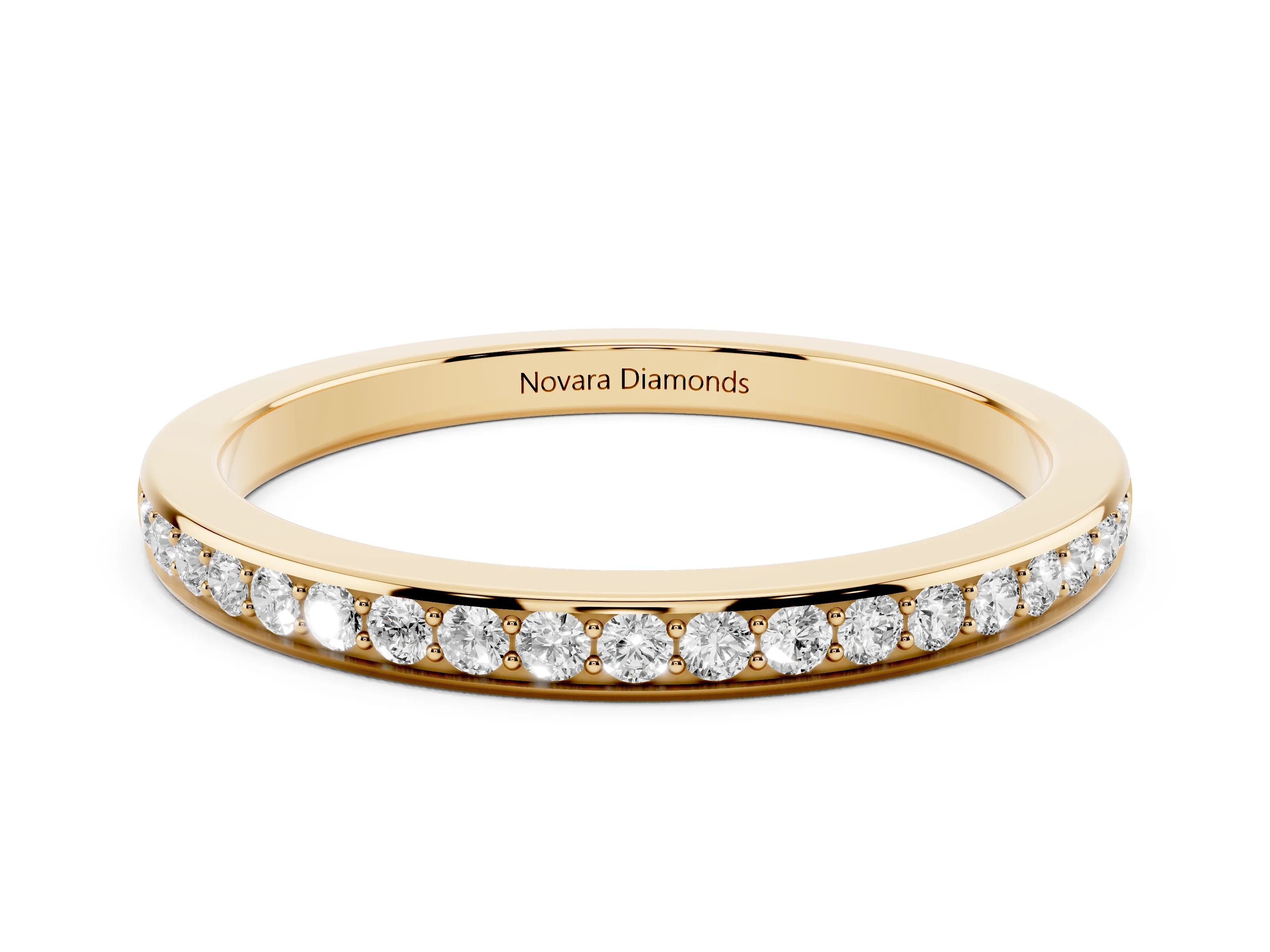 Round Diamond Pavé Half Eternity Band Set in Yellow gold with Open Lower Shank