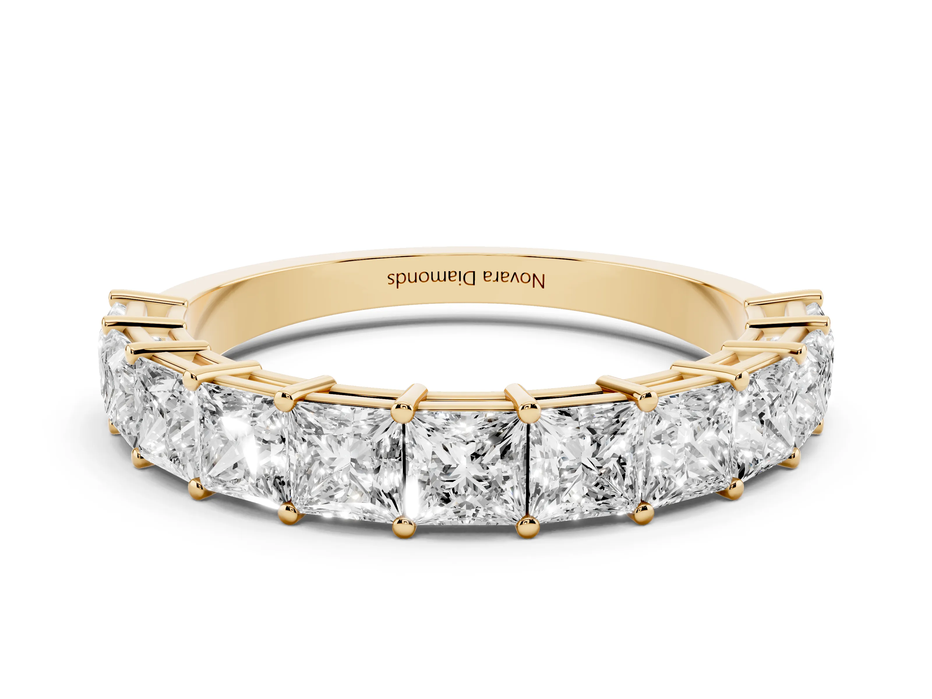 Princess Cut Diamond Half Eternity Band Set in Yellow gold with Shared Prong Setting