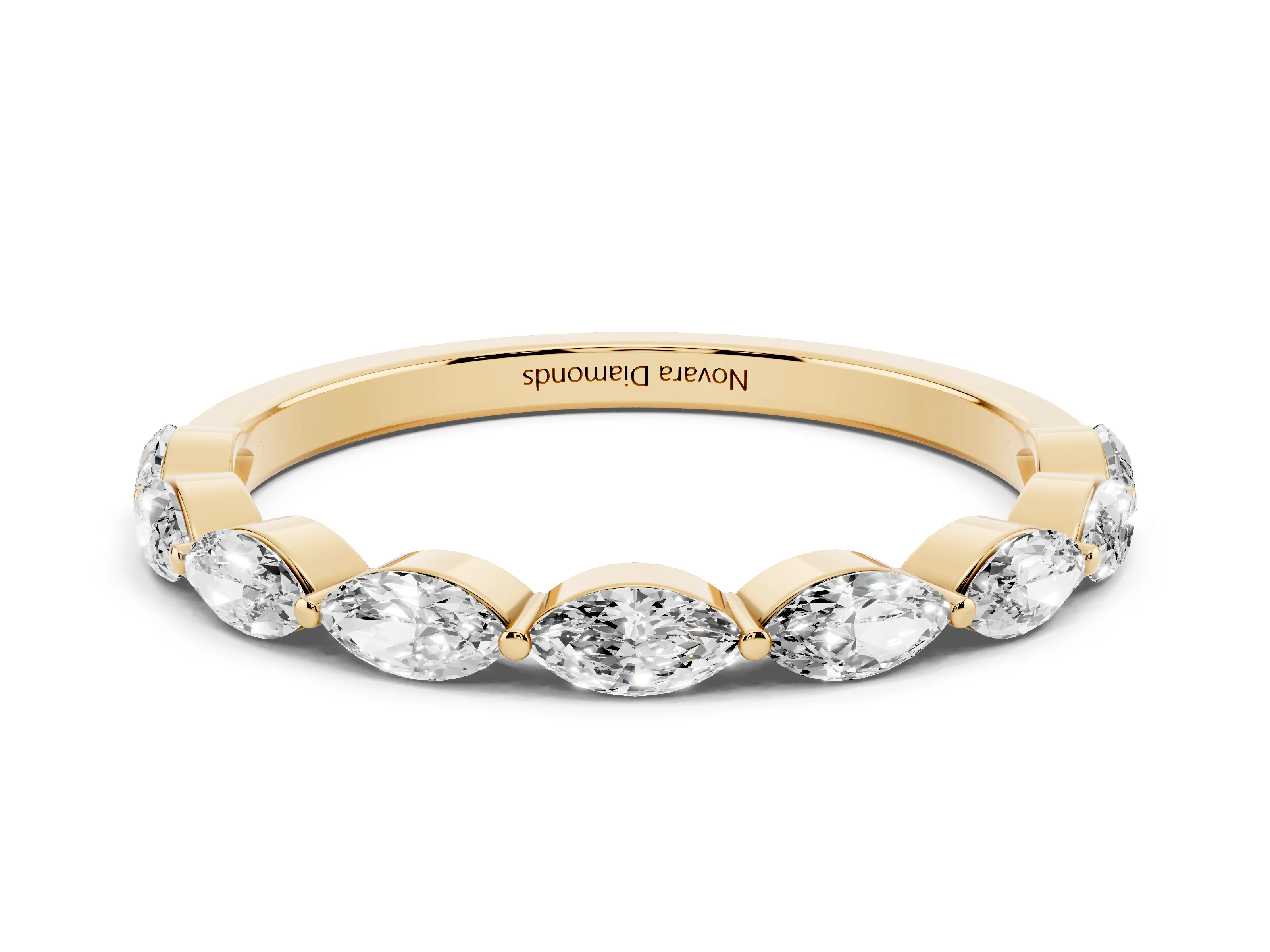 Marquise Diamond Half Eternity Band Set in Yellow gold with Prong Setting