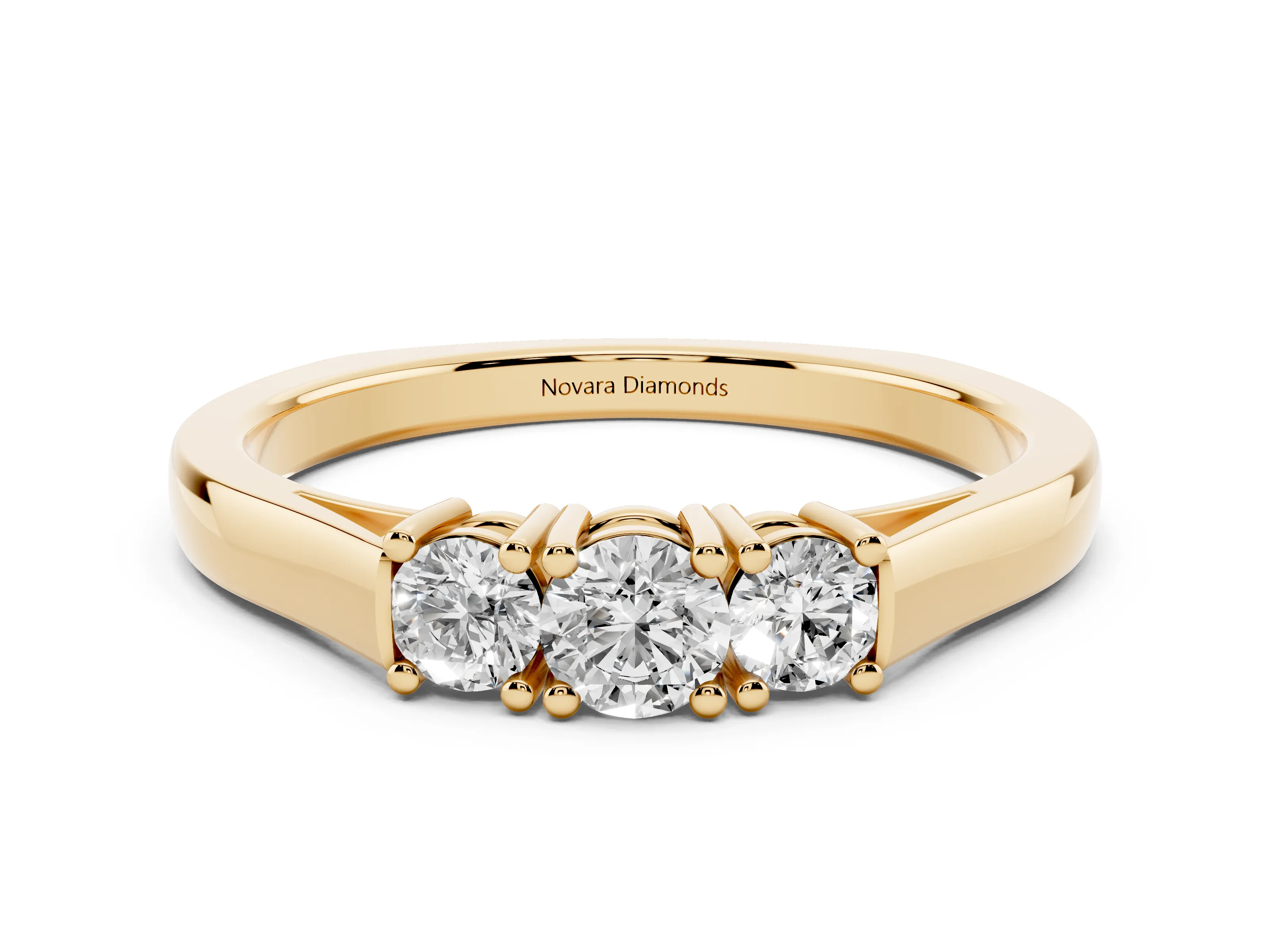 Three-Stone Round Diamond Channel Band Set in Yellow gold with Prong Accents
