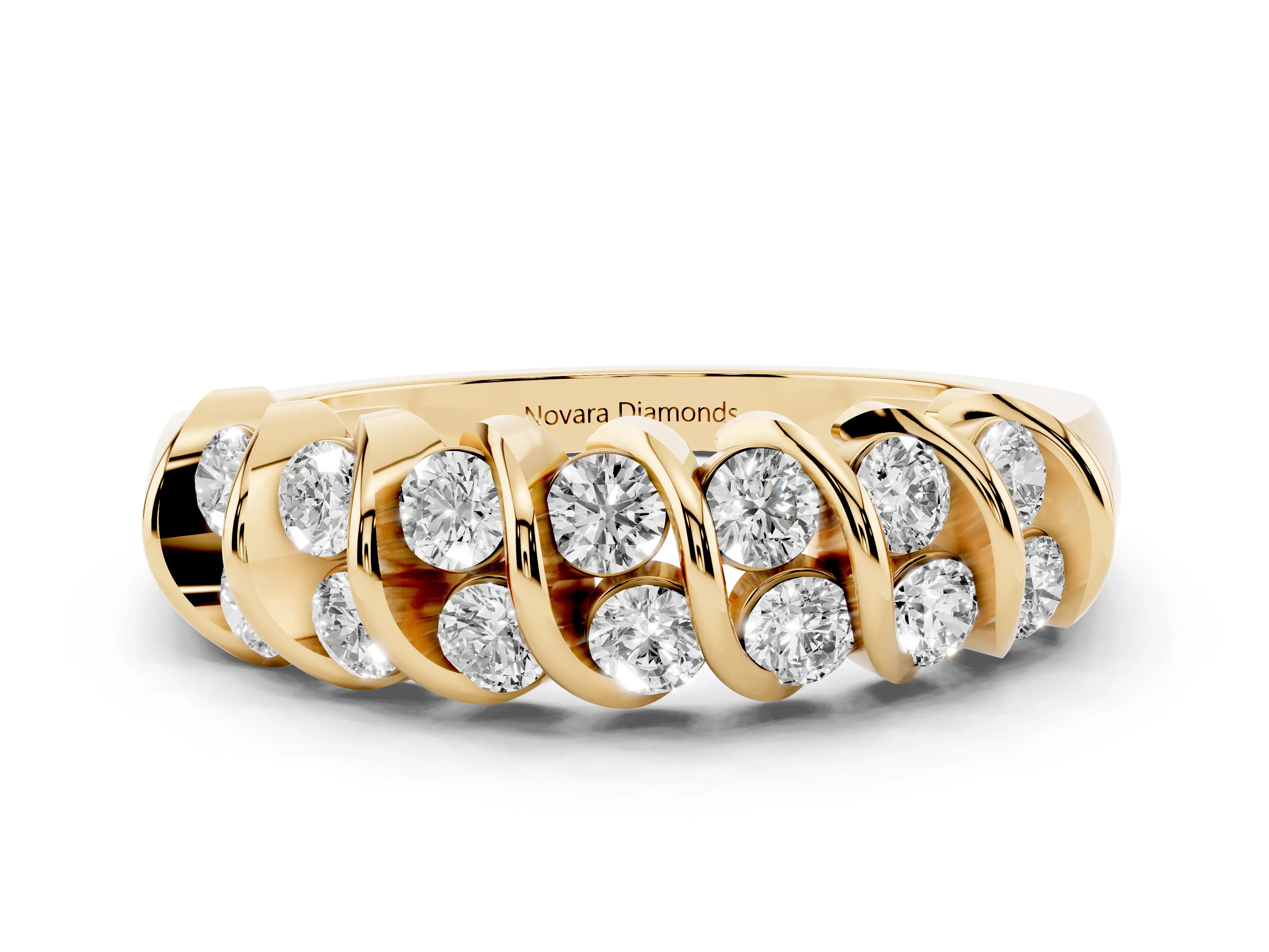 Round Diamond Structured Multi-Row Band Set in Yellow gold with Polished Channel Setting
