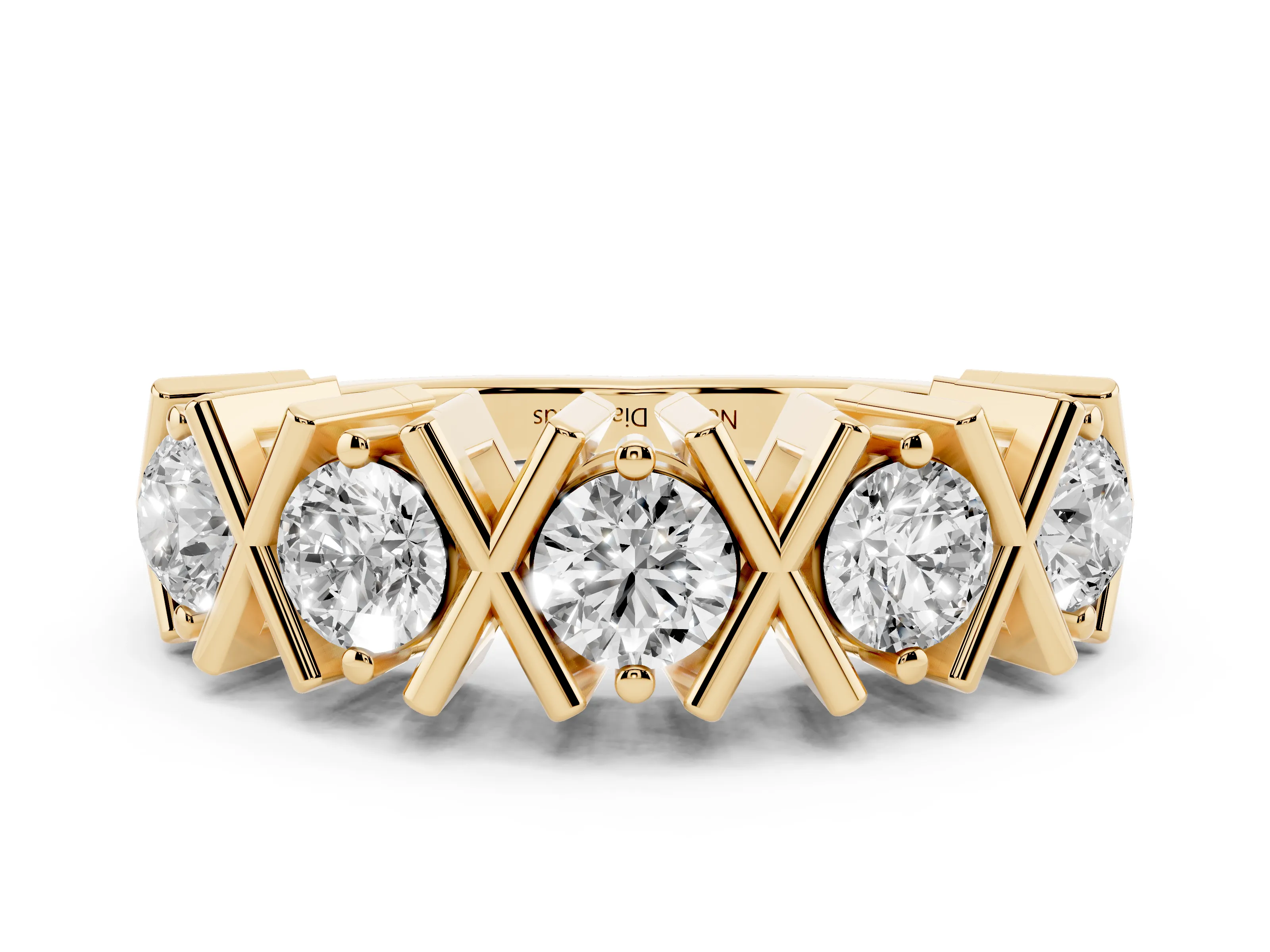 Round Diamond Channel Band Set in Yellow gold with X-Prong Detail
