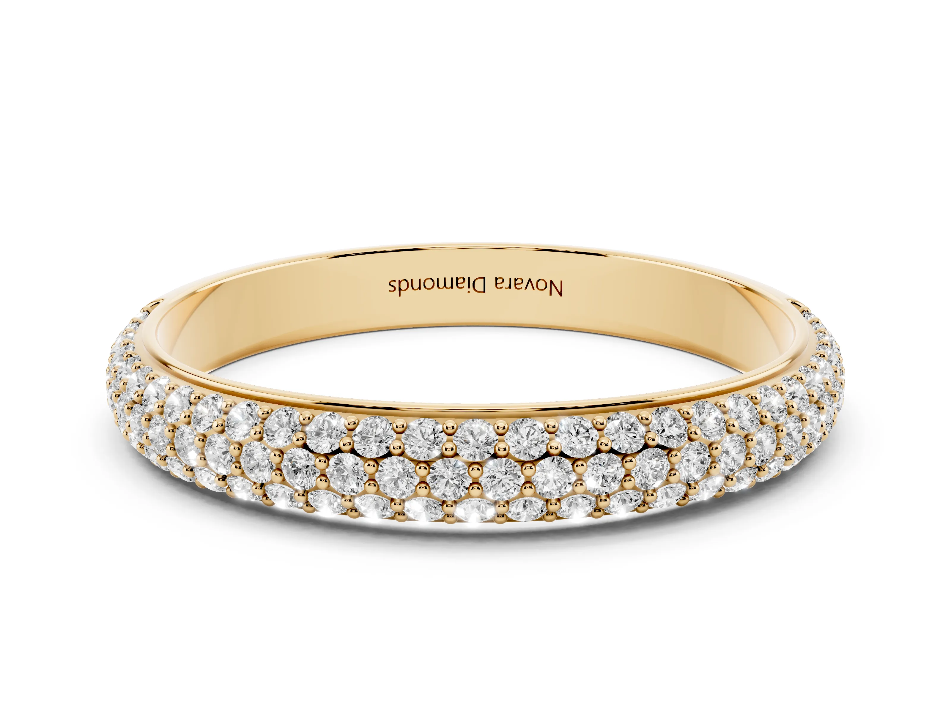 Round Diamond Three-Row Pavé Eternity Band Set in Yellow gold with Shared Prong Setting