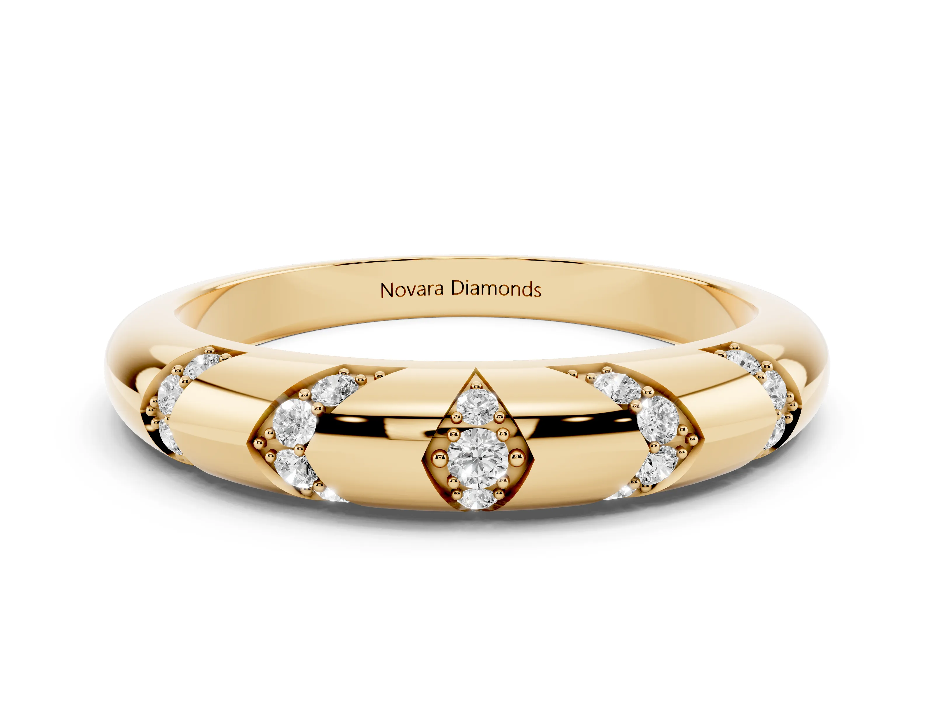 Round Diamond Curved Band Set in Yellow gold with Channel and Bezel Setting