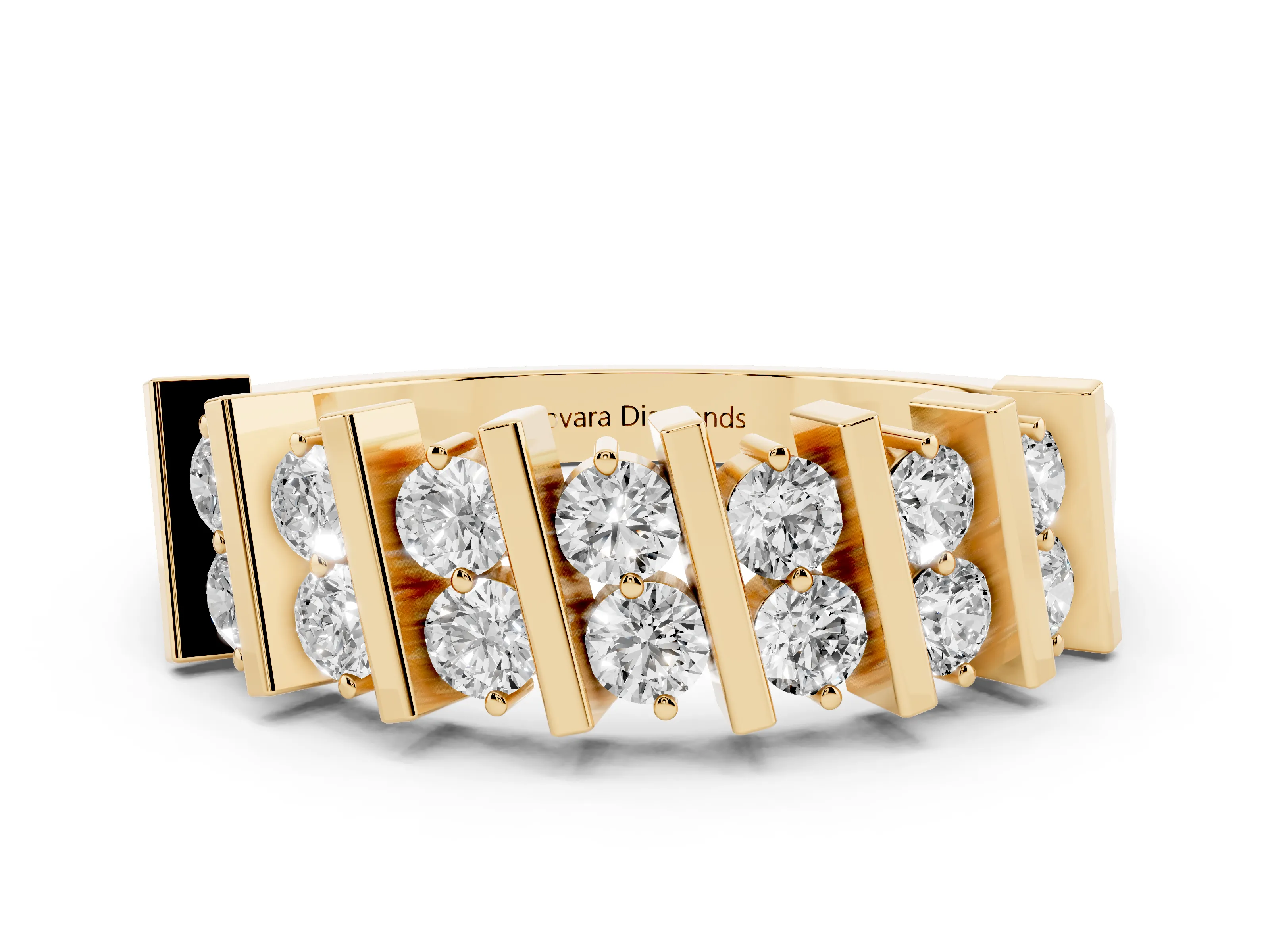 Round Diamond Channel Anniversary Band Set in Yellow gold with Vertical Prongs