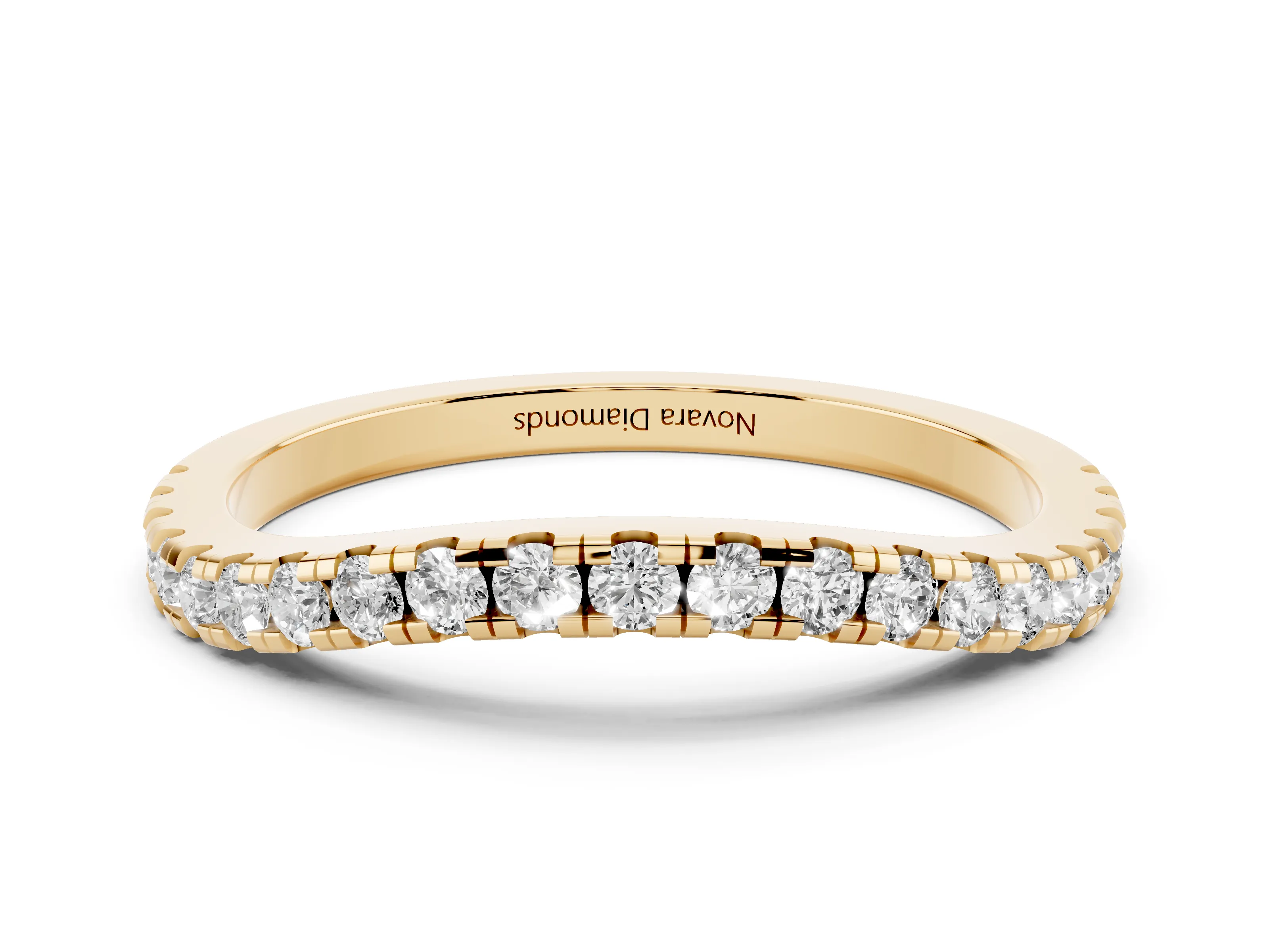 Round Diamond Classic Half Eternity Band Set in Yellow gold with Pavé Shared Prongs