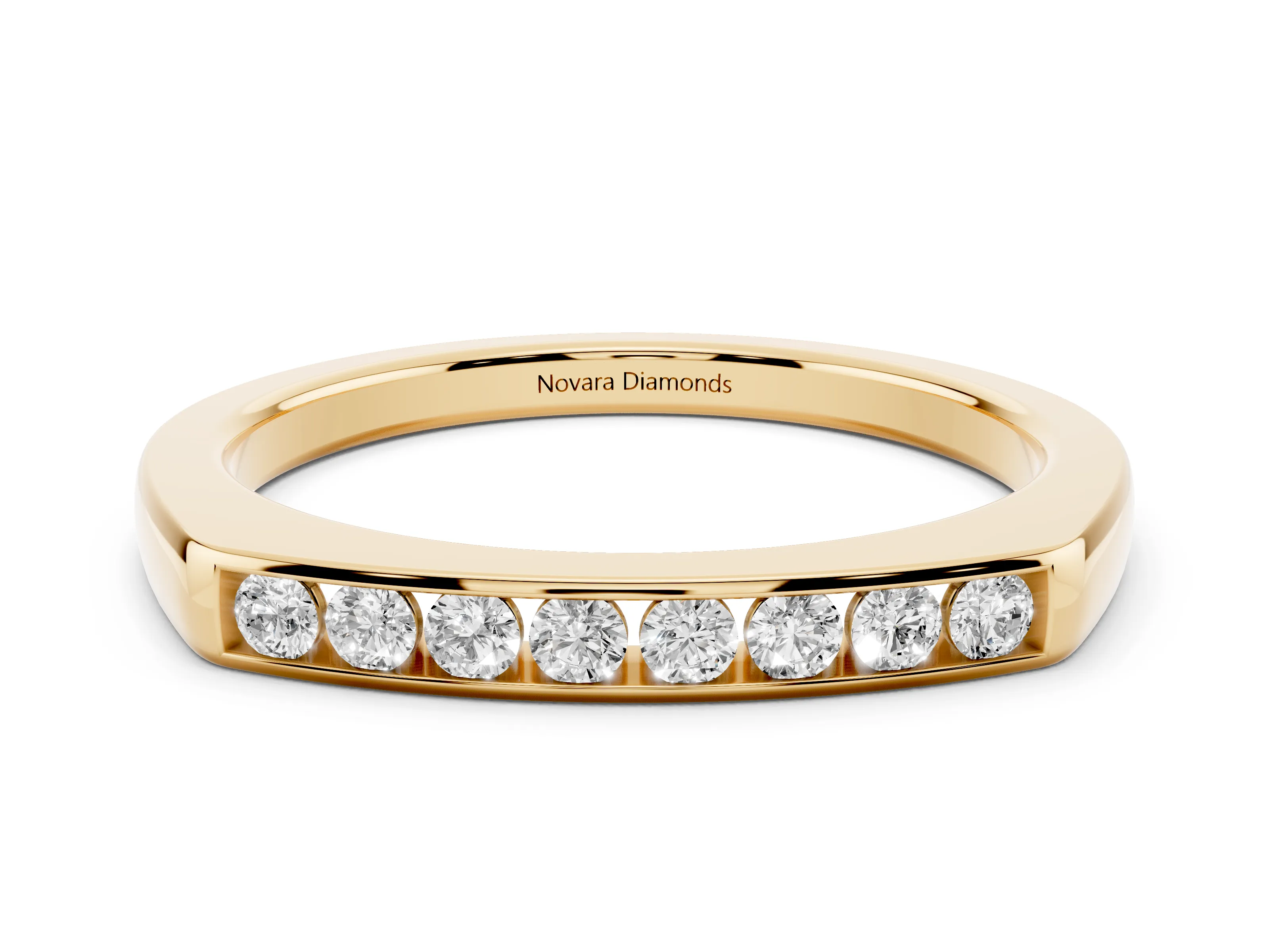 Round Diamond Flat Band Set in Yellow gold with Six-Stone Channel Setting