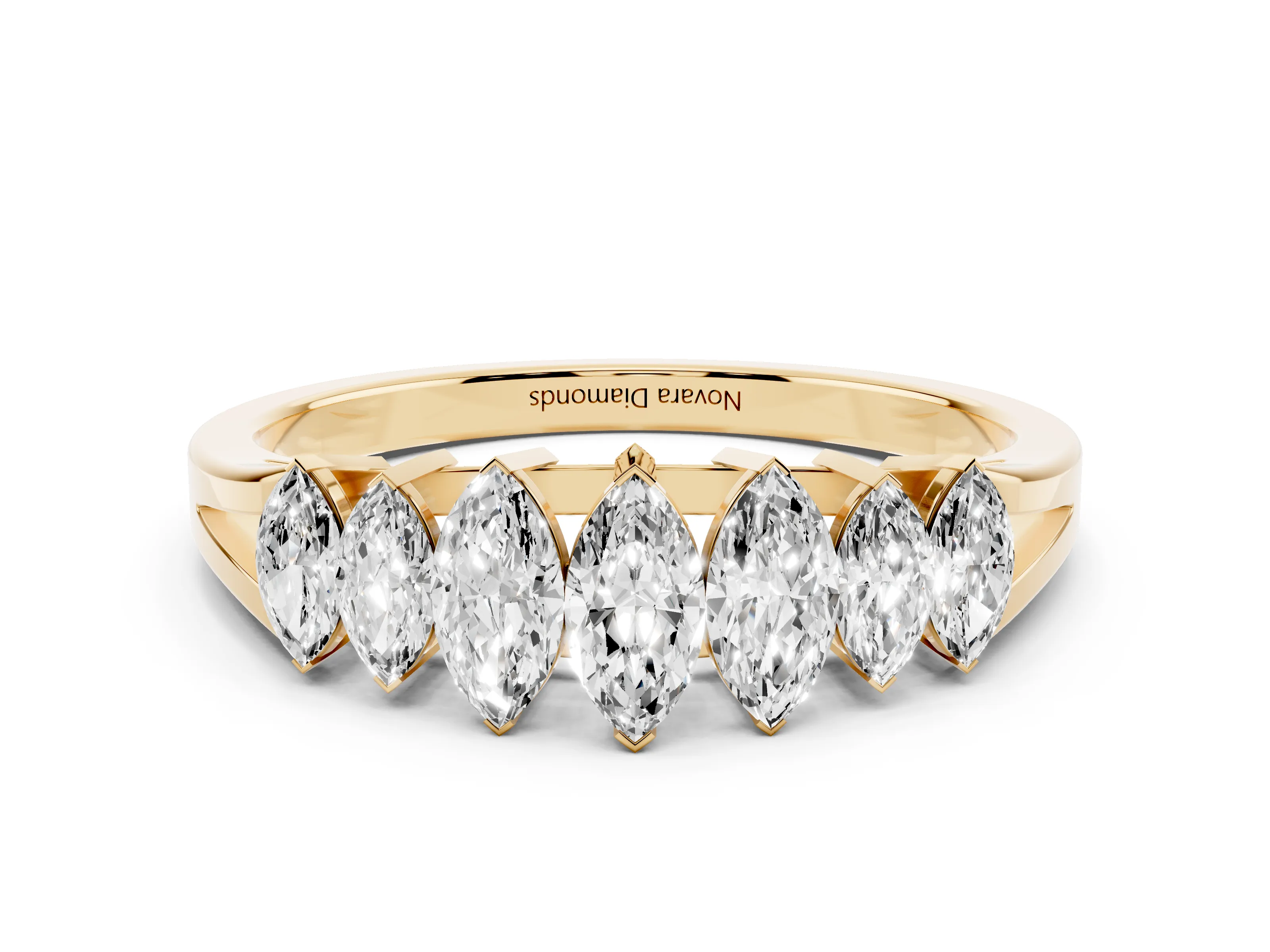 Marquise Diamond Half Eternity Band Set in Yellow gold with Seven Prong-Set Stones