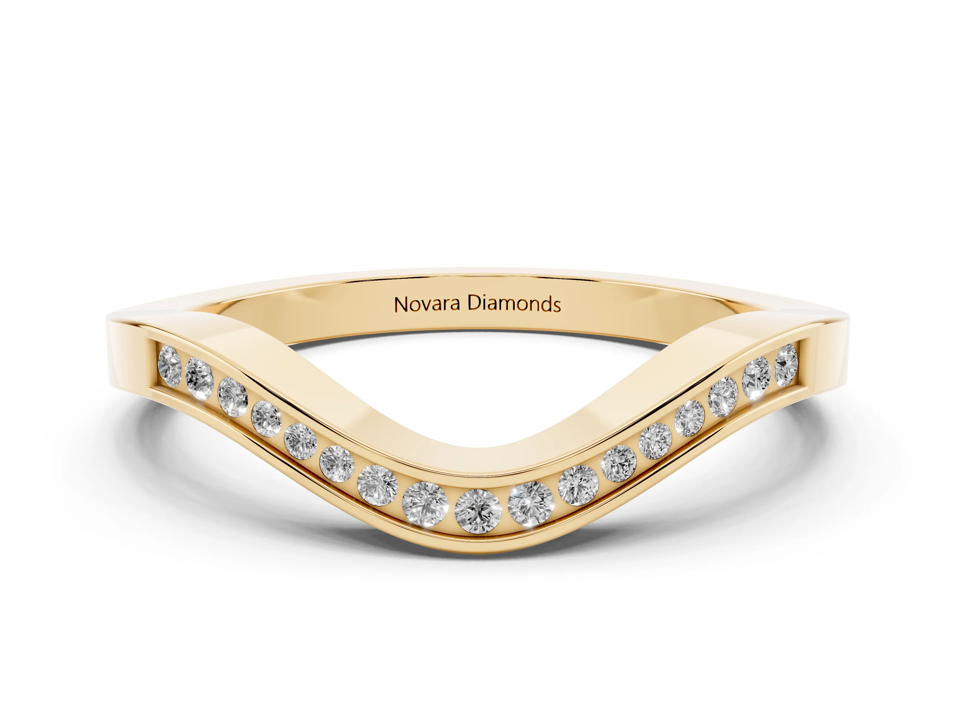 Round Diamond Wave Band Set in Yellow gold with Channel Setting