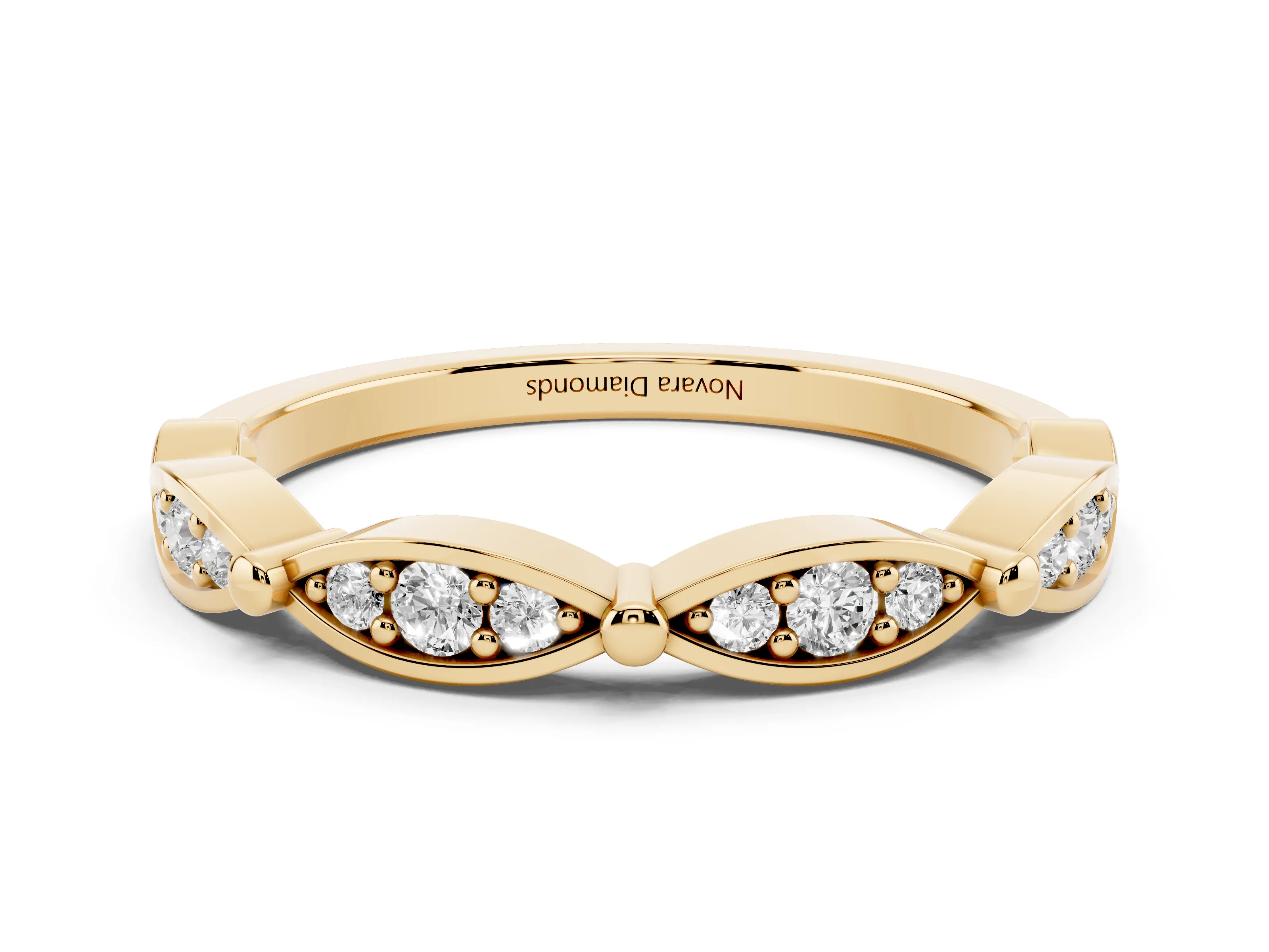 Marquise Section Diamond Eternity Band Set in Yellow gold with Pavé Bezel Setting