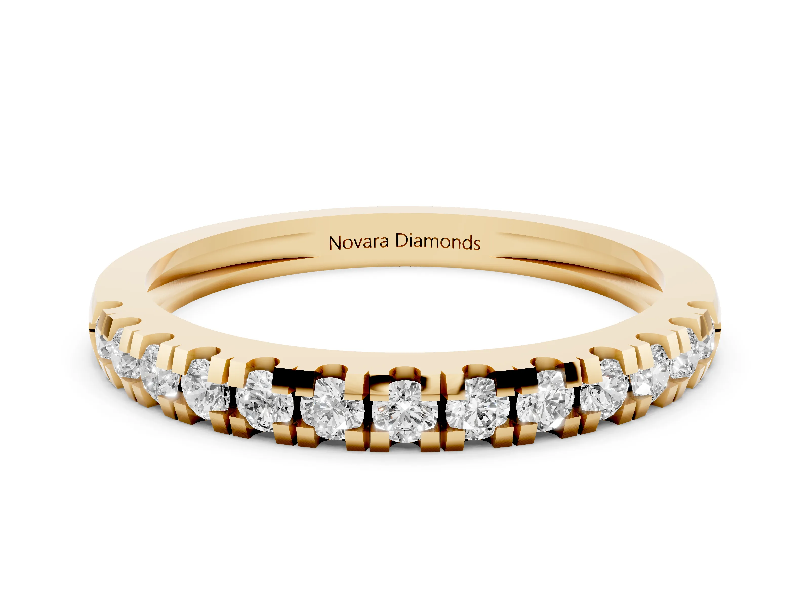 Round Cut Diamond Pavé Thin Band Set in Yellow gold