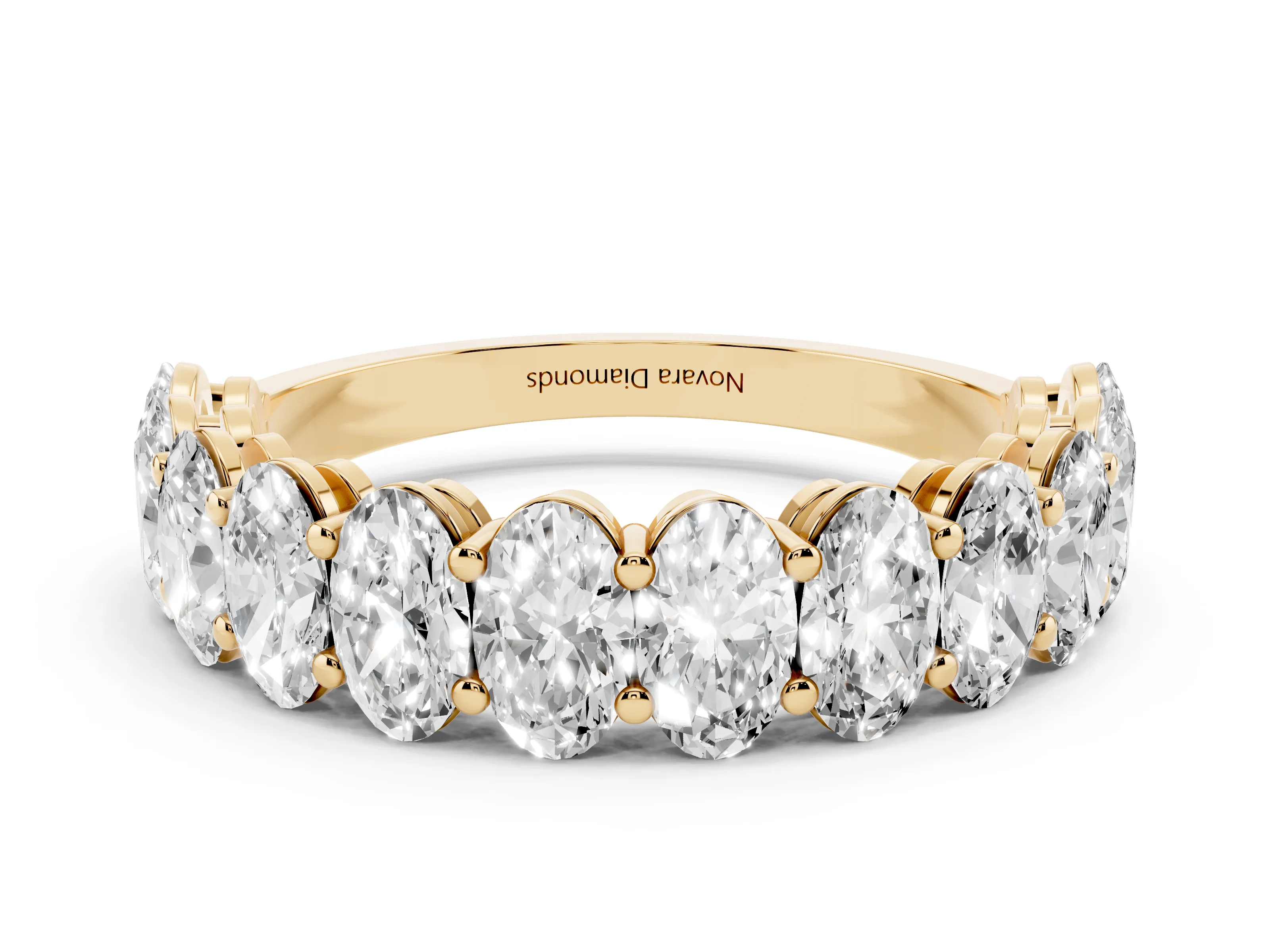 Oval Diamond Eternity Band Set in Yellow gold with Prong Setting