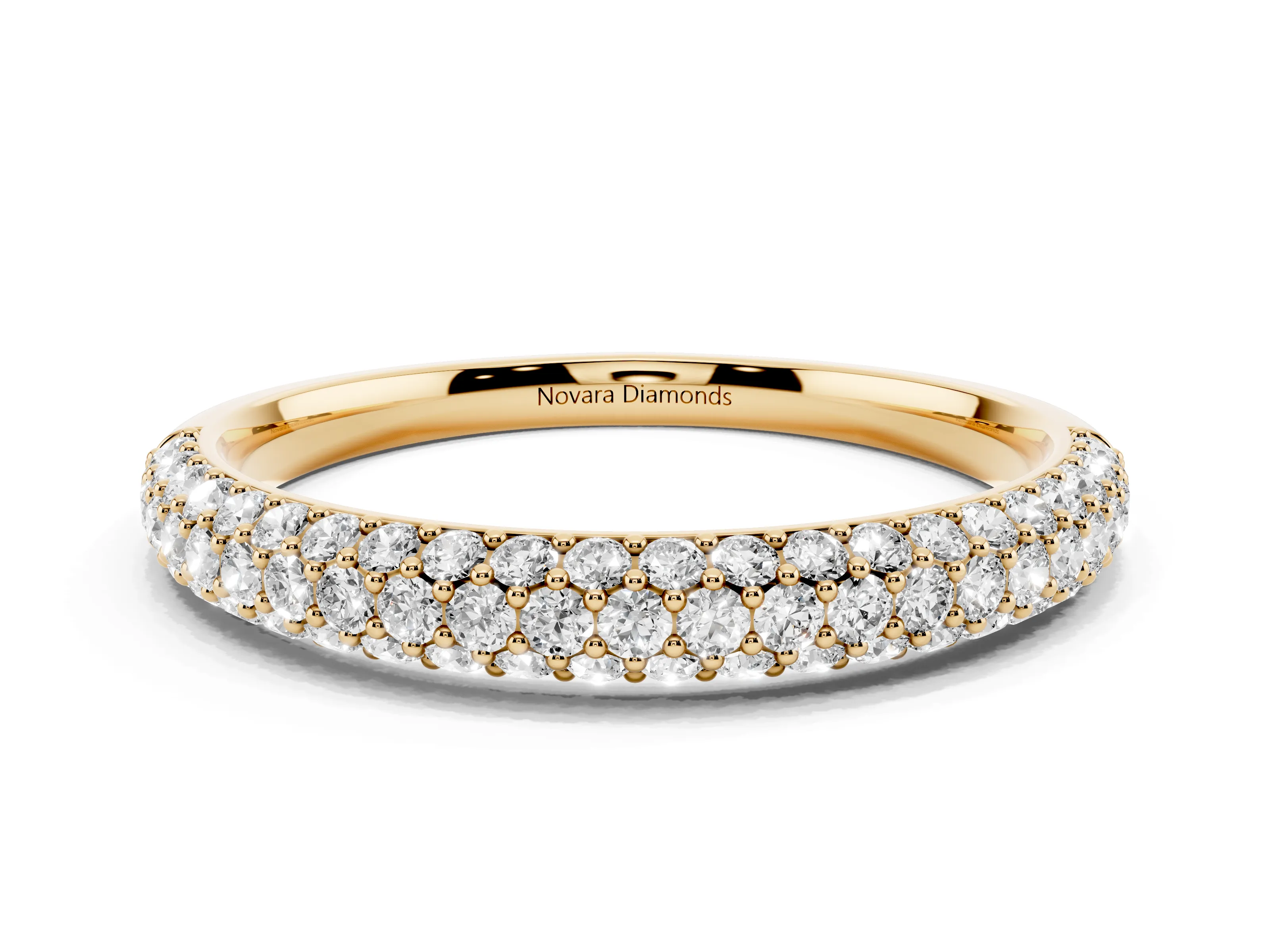 Round Diamond Pavé Eternity Band Set in Yellow gold with Full Circle Row