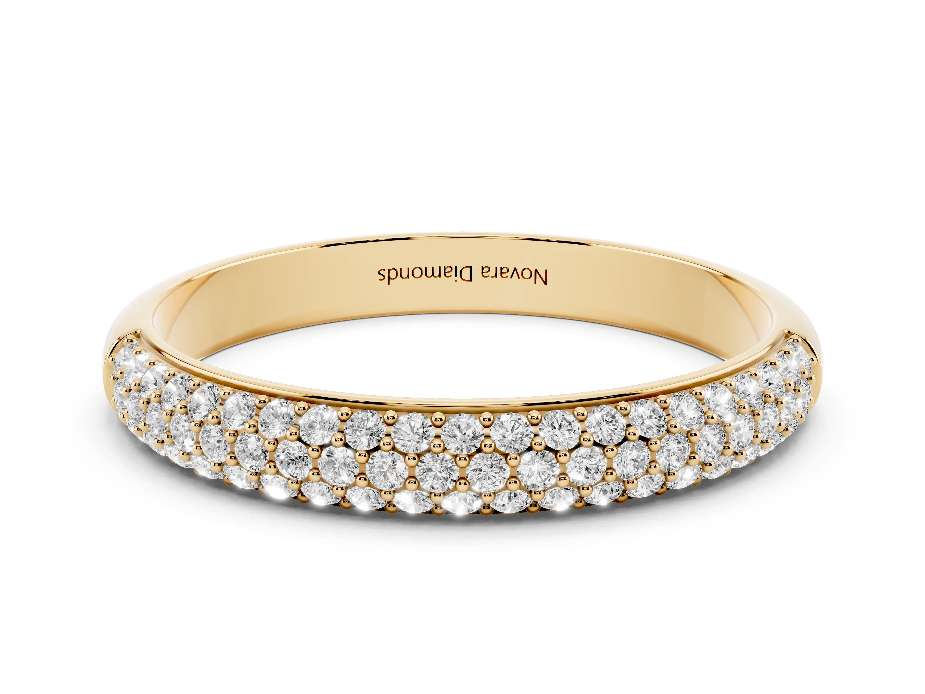 Round Diamond Three-Row Pavé Eternity Band Set in Yellow gold with Shared Prongs