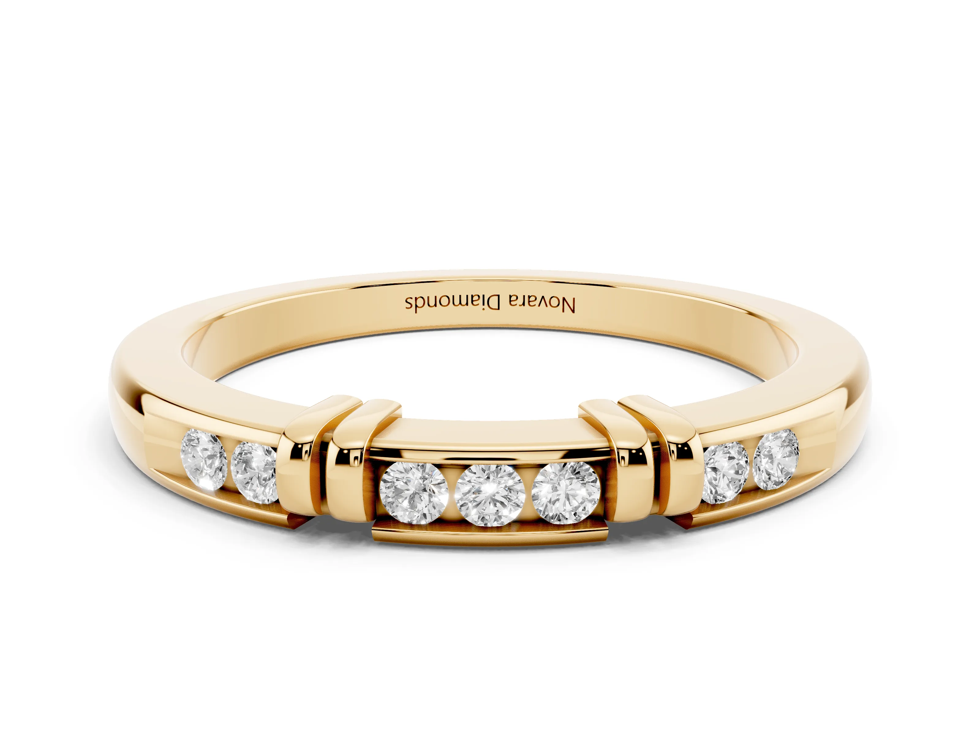 Round Diamond Half Eternity Band Set in Yellow gold with Channel and Bar Prong Setting