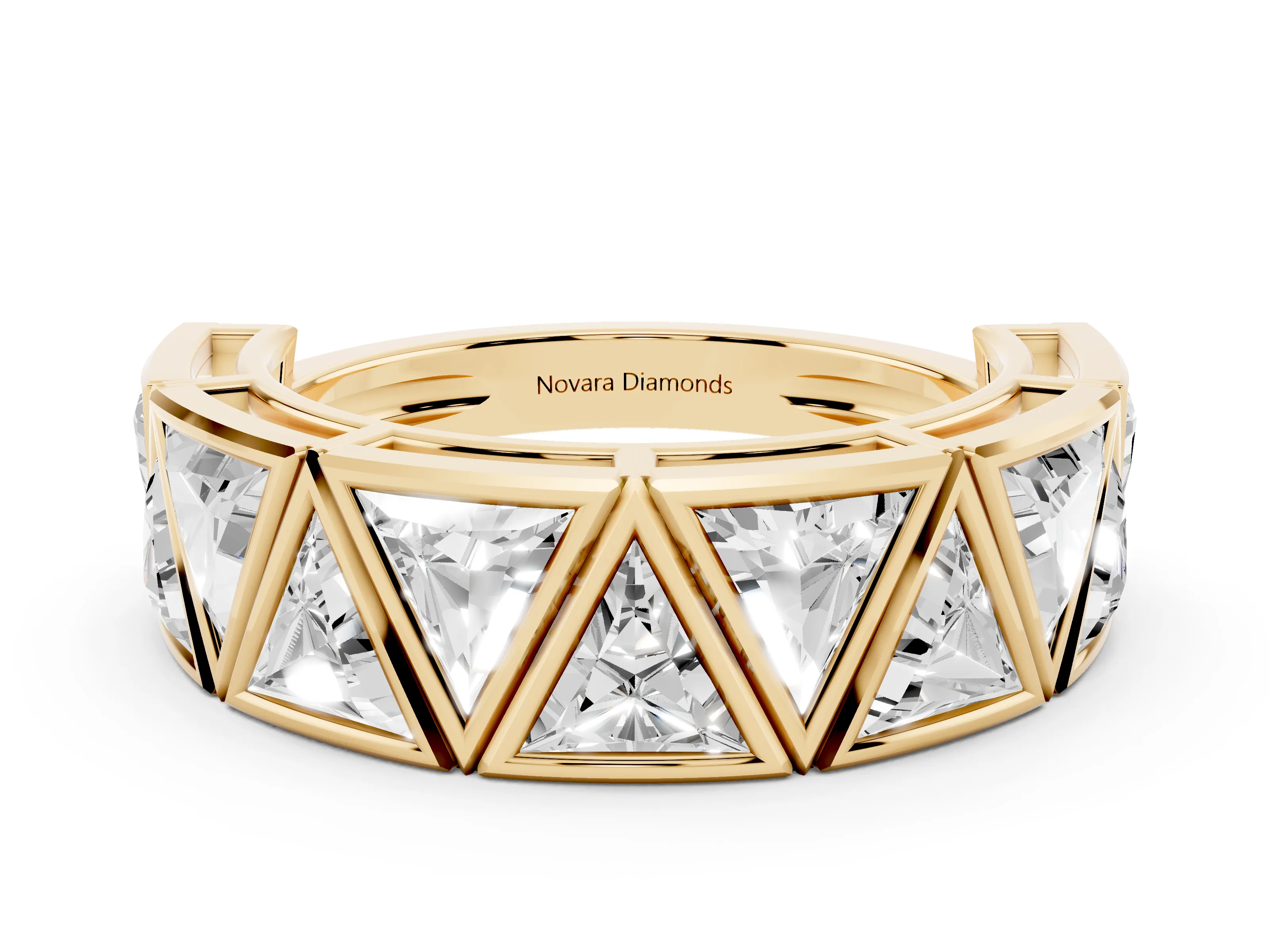 Triangle Diamond Geometric Mens Band Set in Yellow gold with Framed Sections