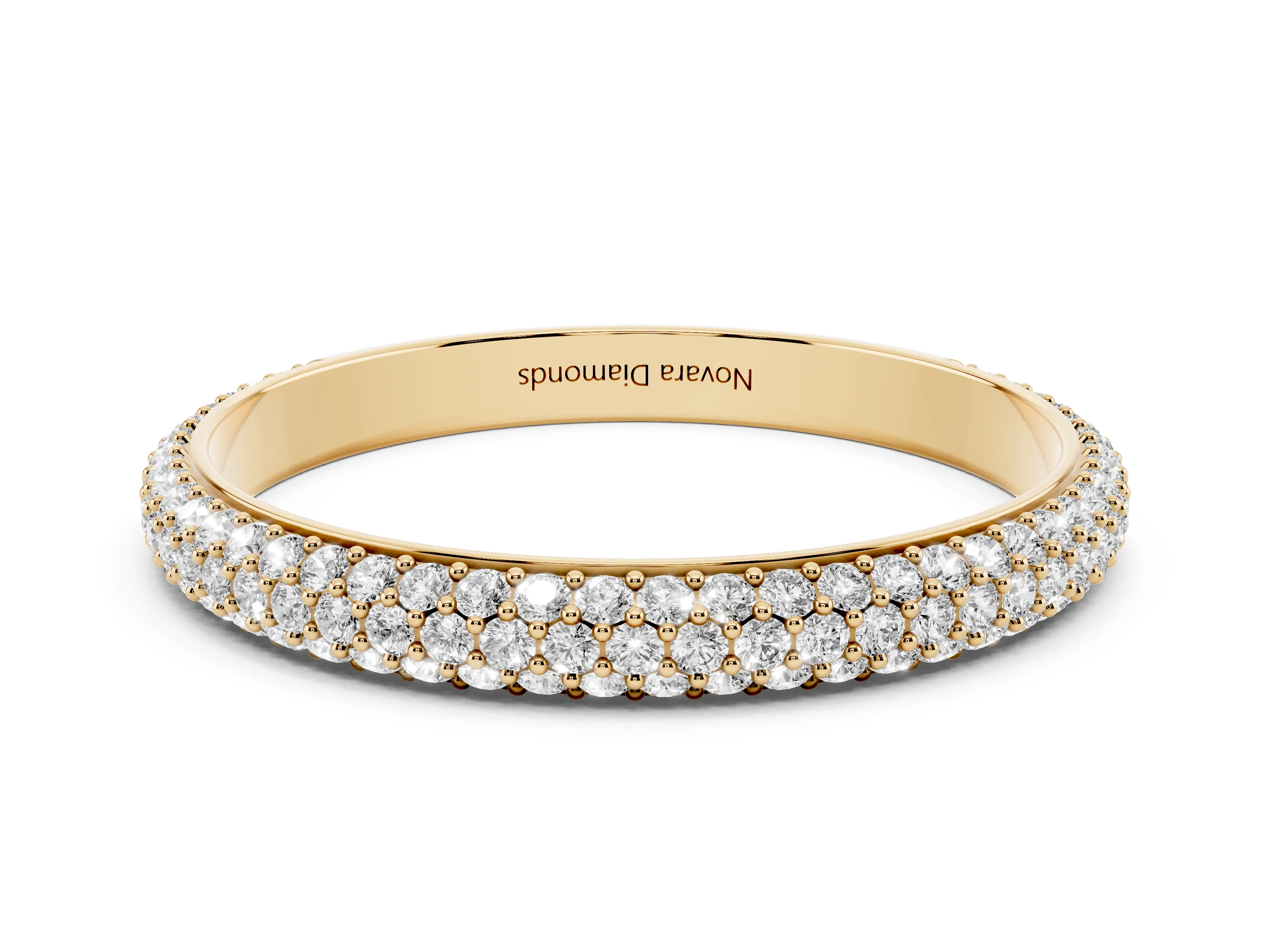 Round Diamond Three-Row Pavé Eternity Band Set in Yellow gold