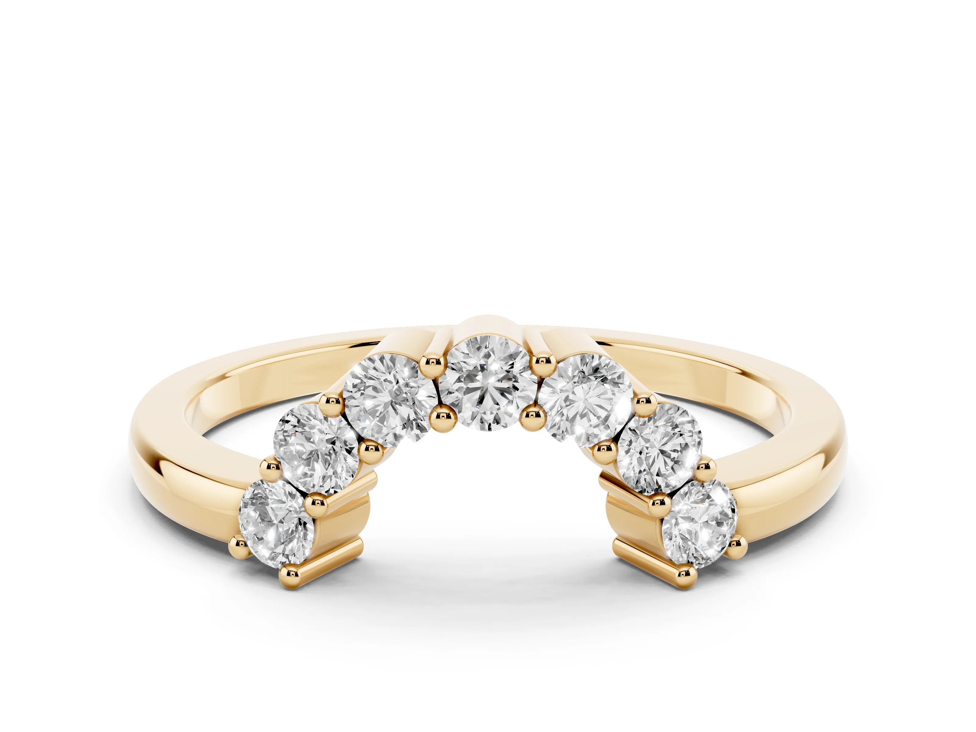 Round Diamond Curved Pavé Band Set in Yellow gold with Prong Setting