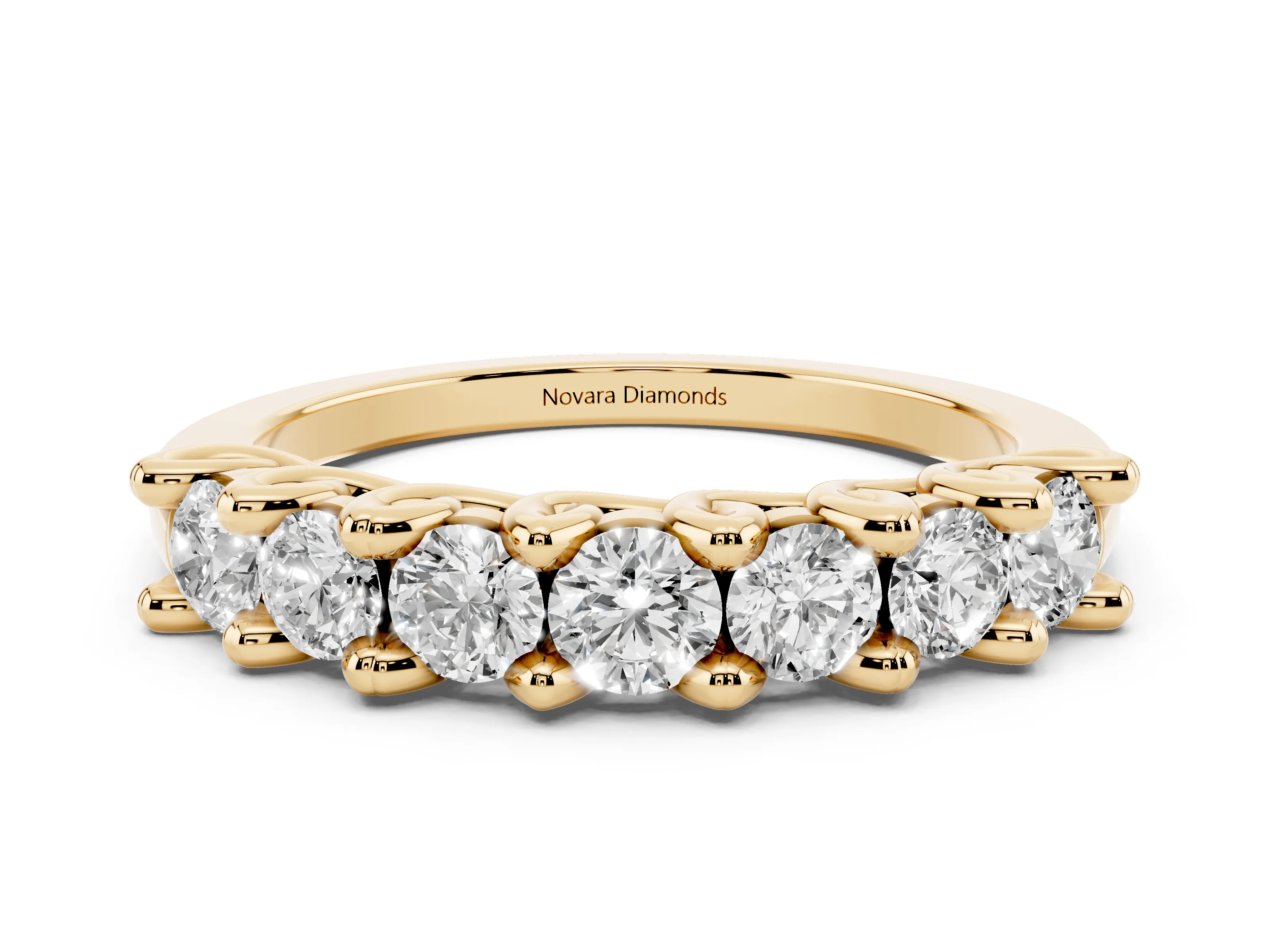 Round Diamond Half Eternity Band Set in Yellow gold with Secure Prong Setting