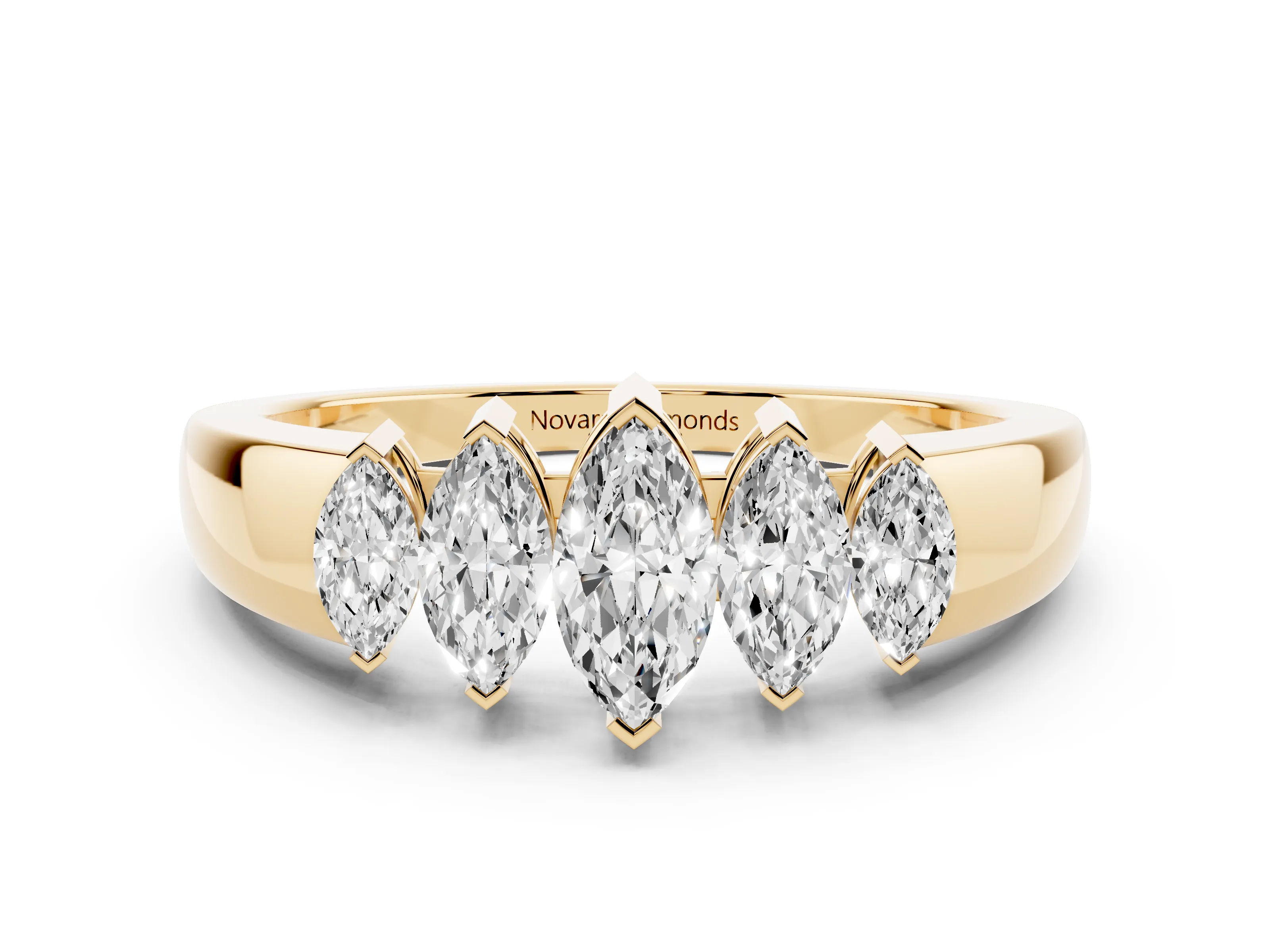 Marquise Diamond Five-Stone Band Set in Yellow gold with Bar Setting