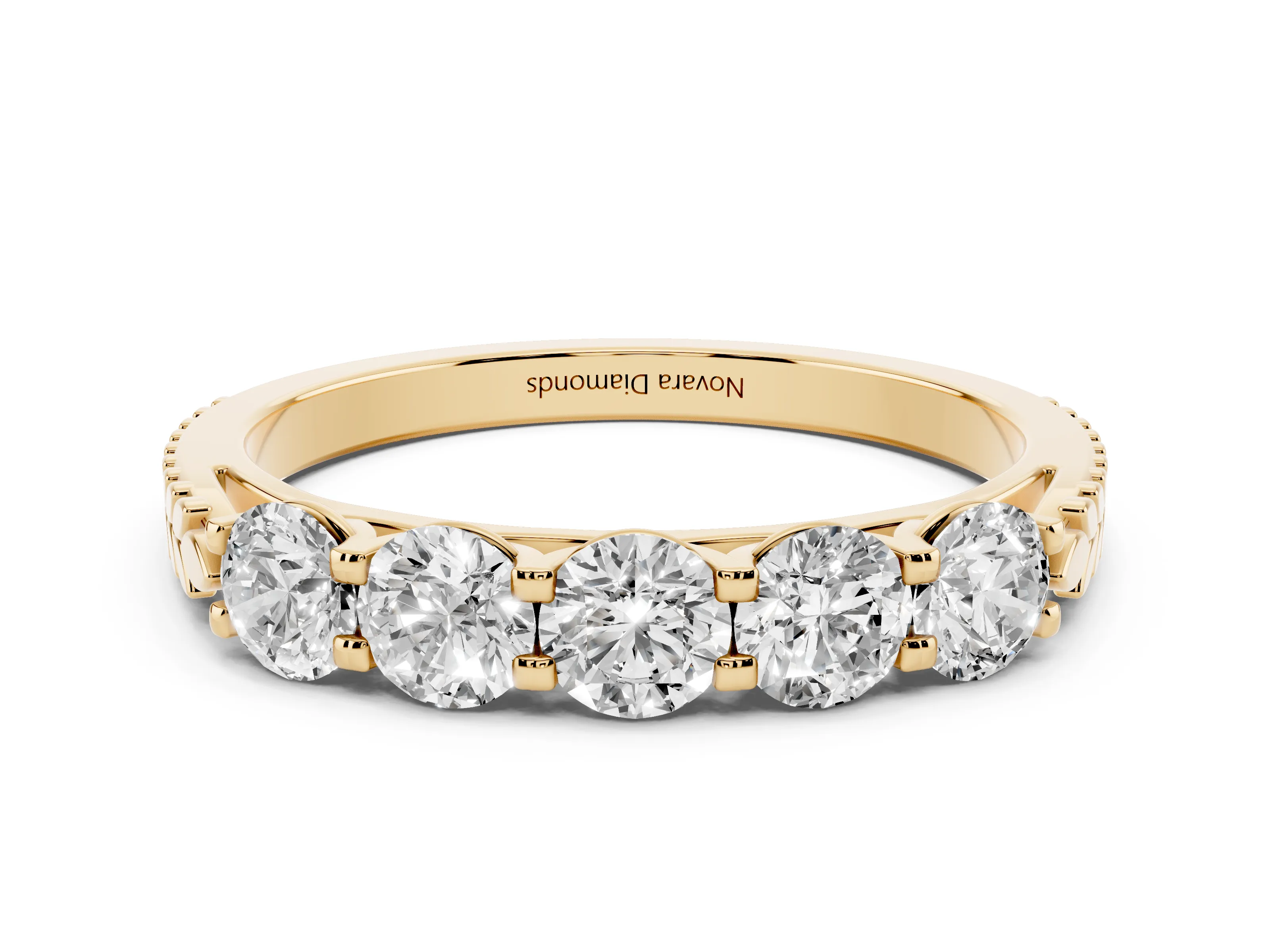 Round Diamond Five-Stone Band Set in Yellow gold with Straight Prong Row