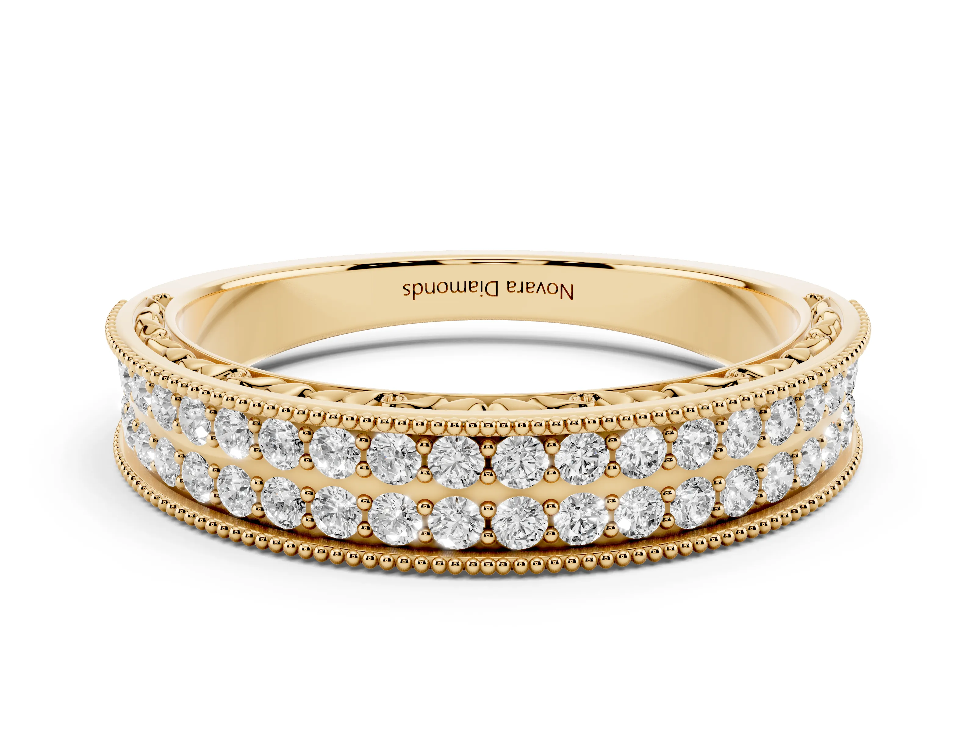 Round Diamond Pavé Eternity Band Set in Yellow gold with Milgrain Edge