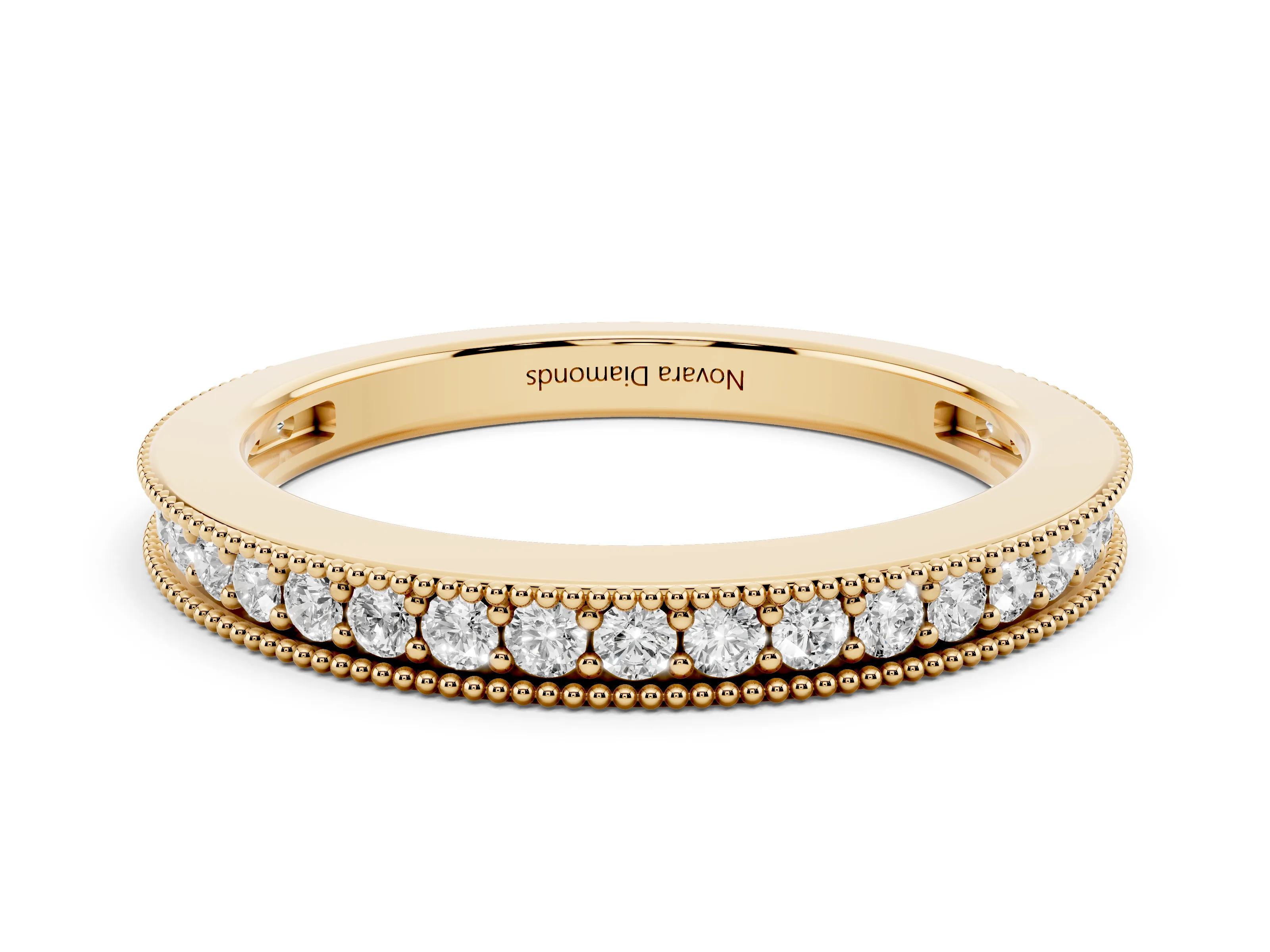 Round Diamond Pavé Eternity Band Set in Yellow gold with Milgrain Edge Trim