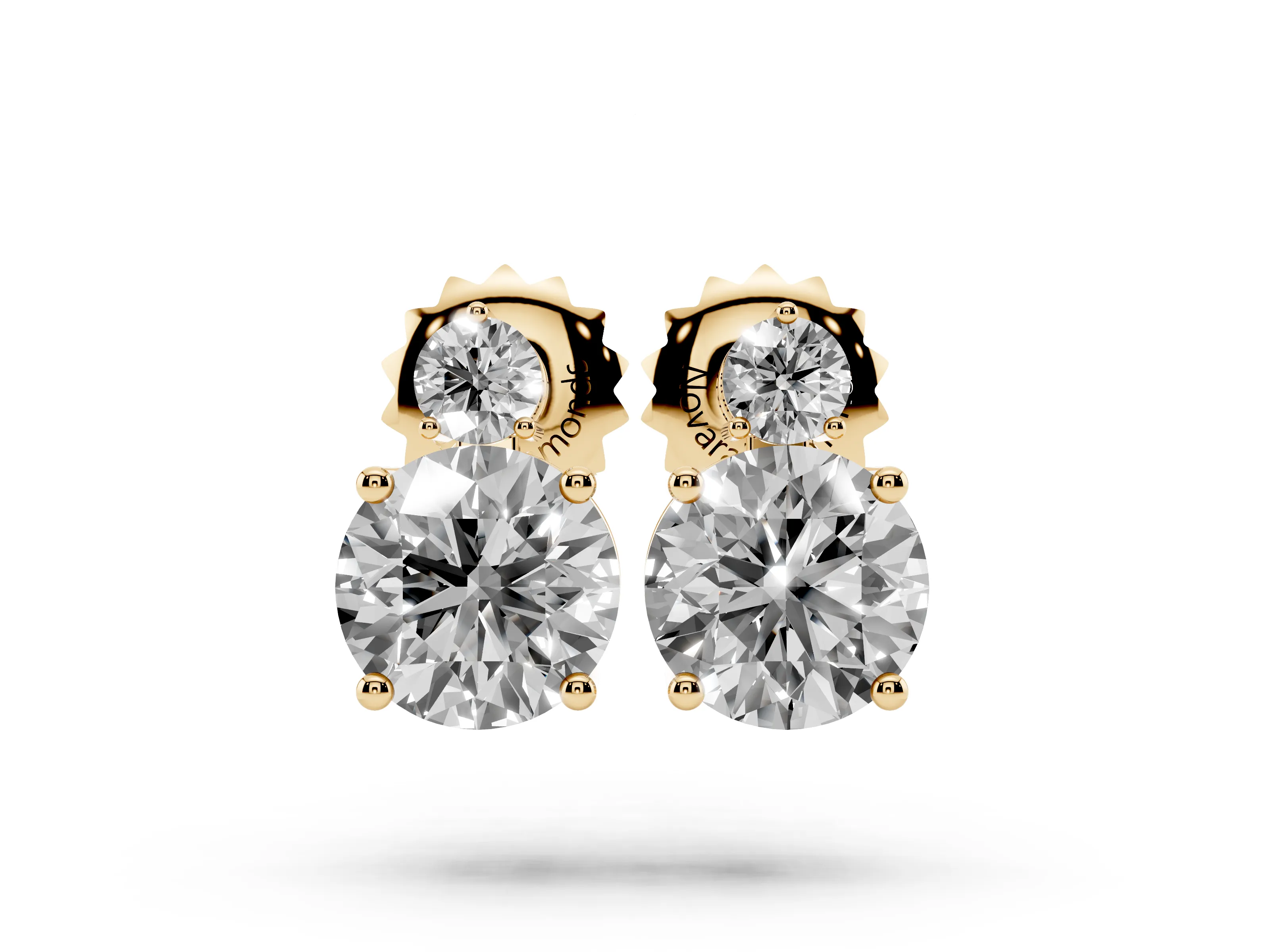 Round Lab-Grown Diamond Basket-Set Stud Earrings | Stacked Accent | Yellow Gold
