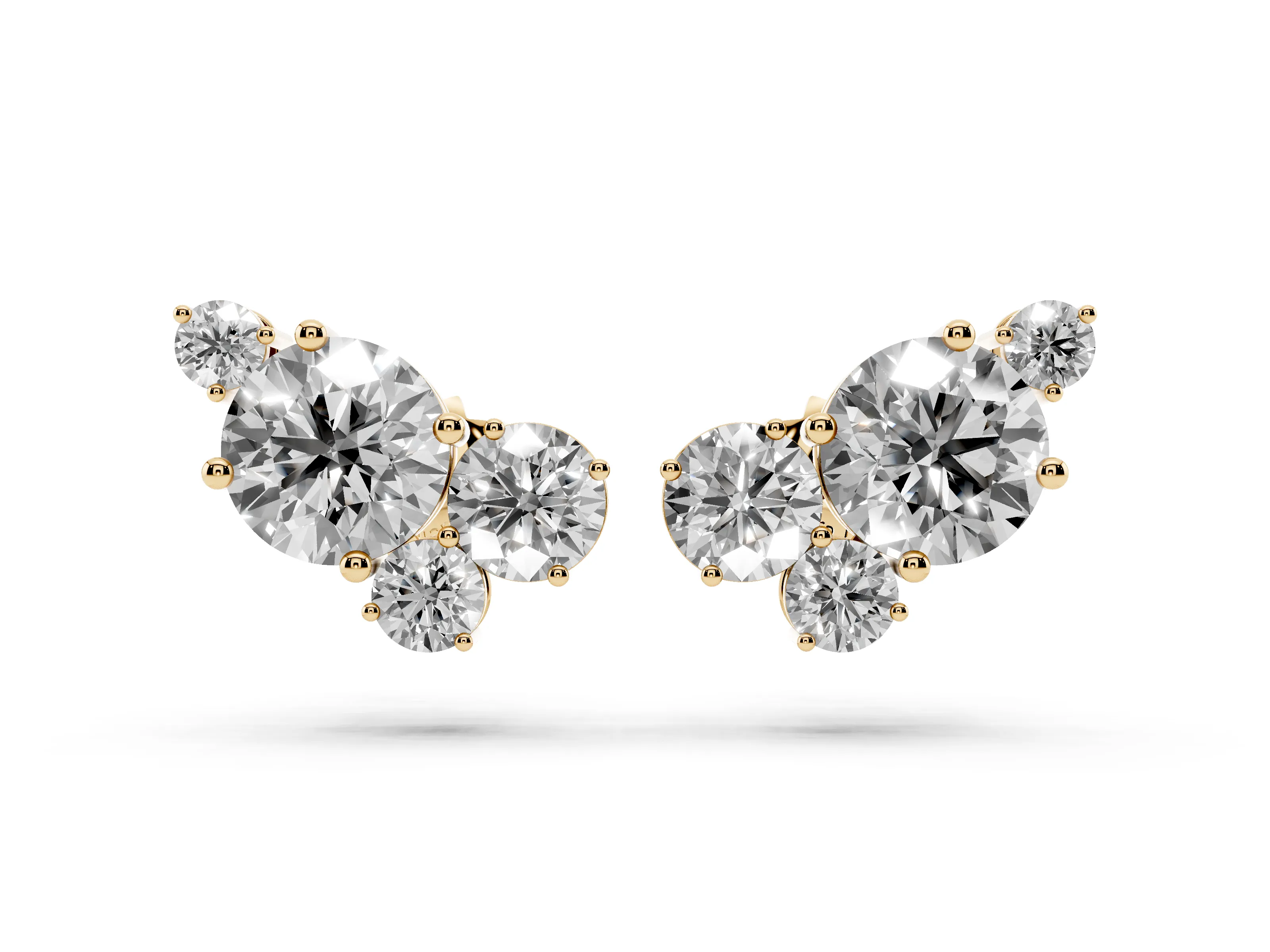 Round Lab-Grown Diamond Bouquet Cluster Stud Earrings | Four Mixed Sizes | Yellow Gold