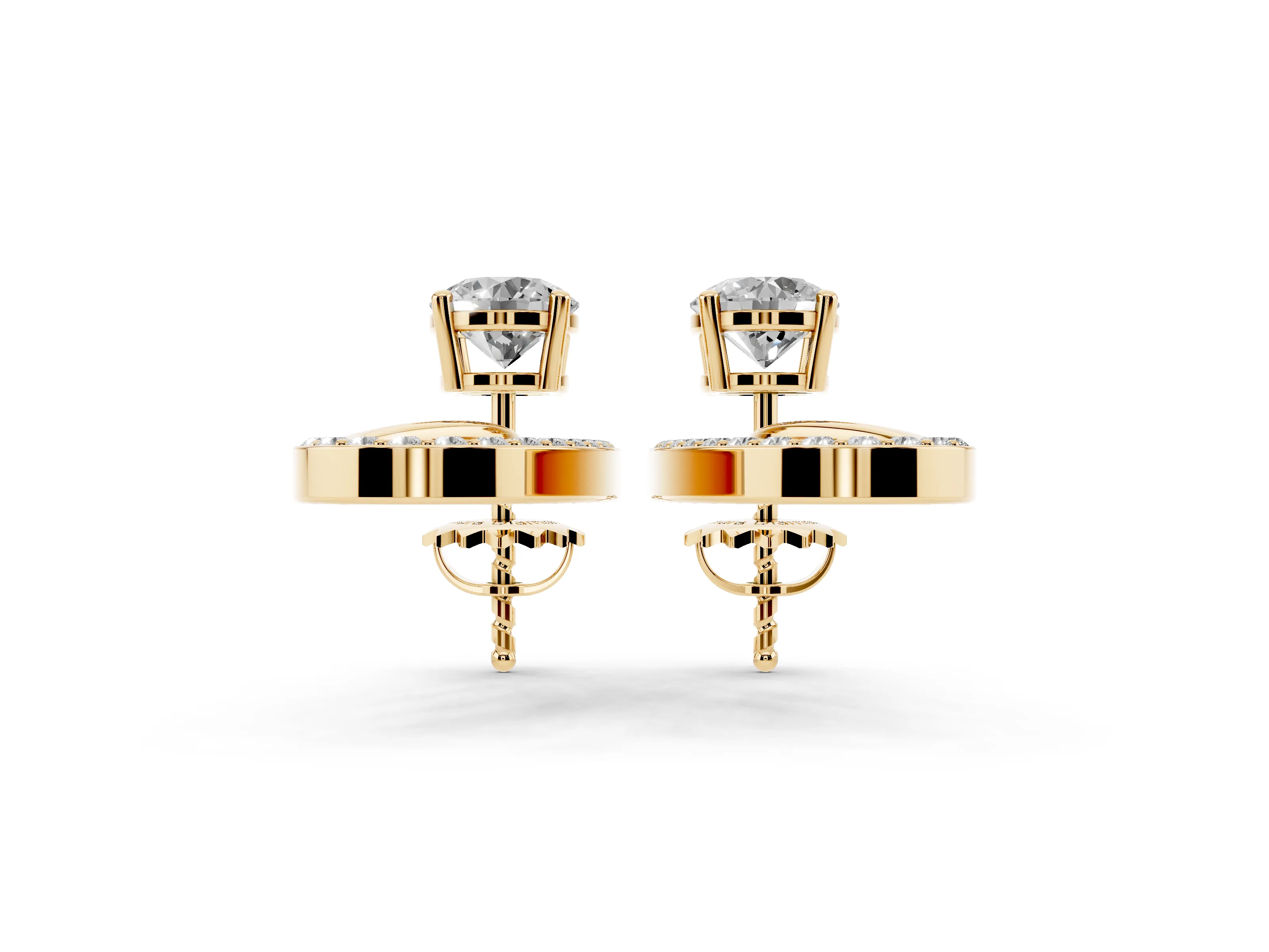Round Lab-Grown Diamond Teardrop Jacket Stud Earrings | Pavé Loop | Yellow Gold