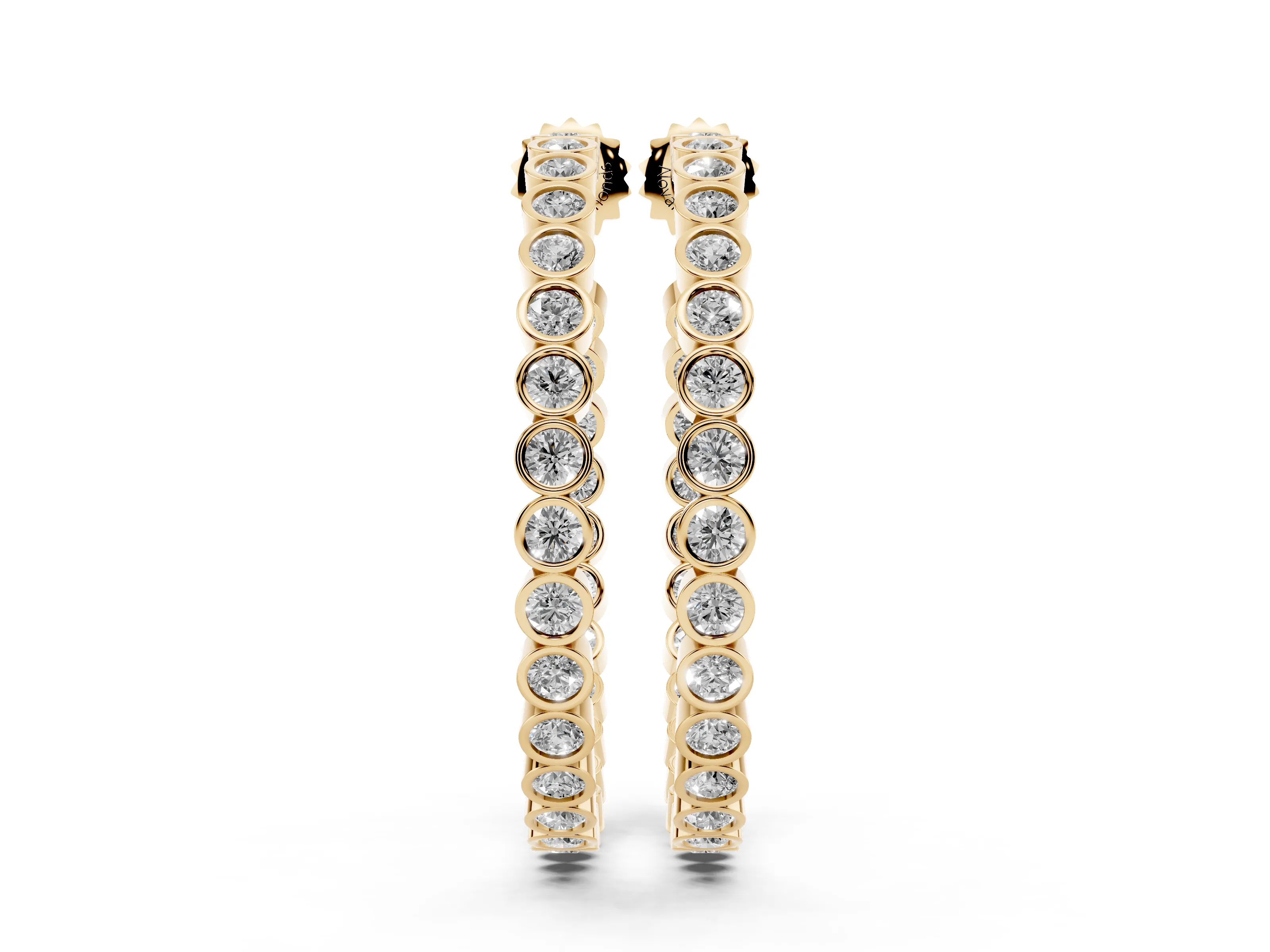 Round Lab-Grown Diamond Bezel Large Hoop Earrings | Linked Bezel Cups | Yellow Gold