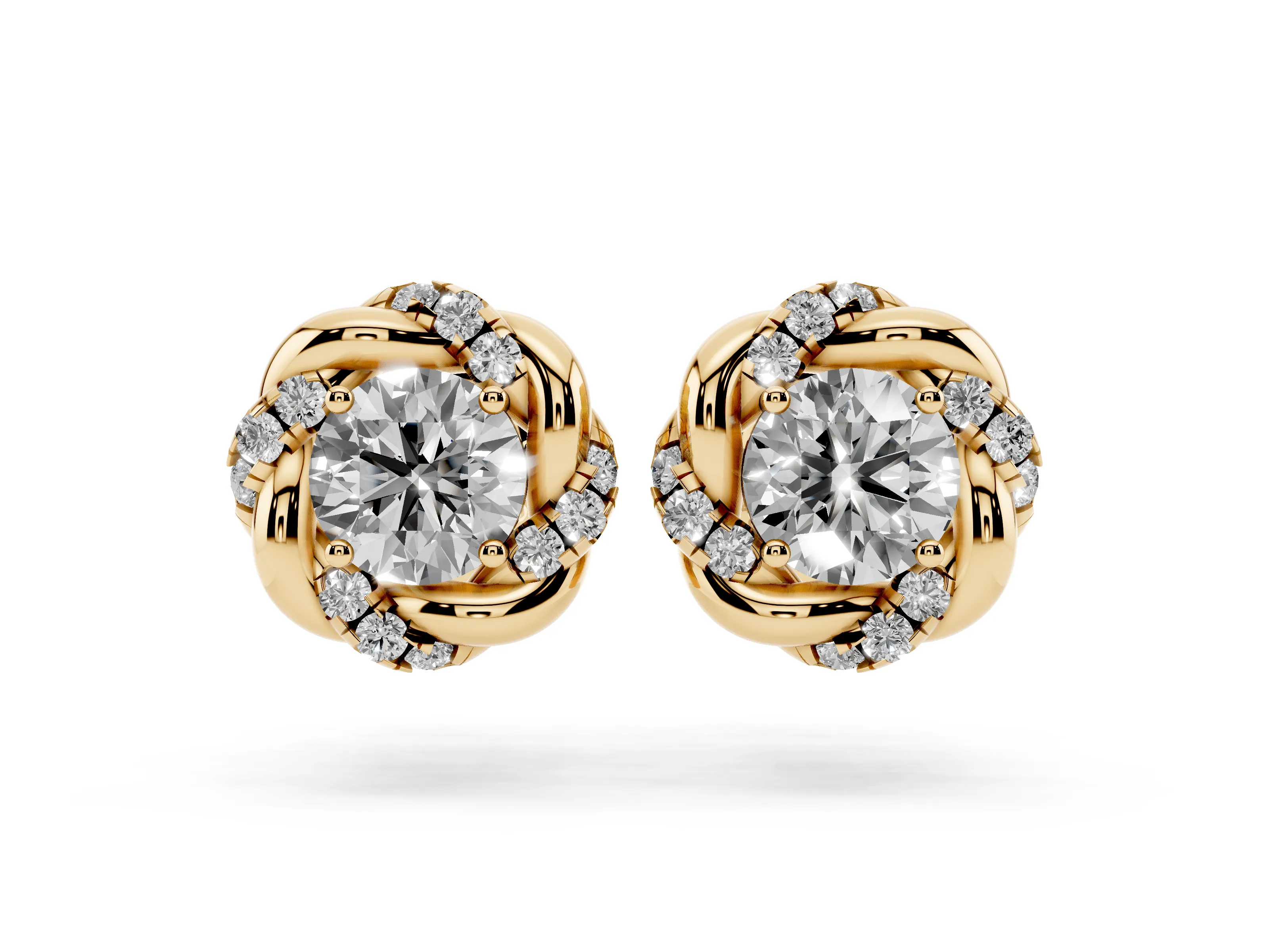 Round Lab-Grown Diamond Oceana Swirl Stud Earrings | Twisted Rope Frame | Yellow Gold
