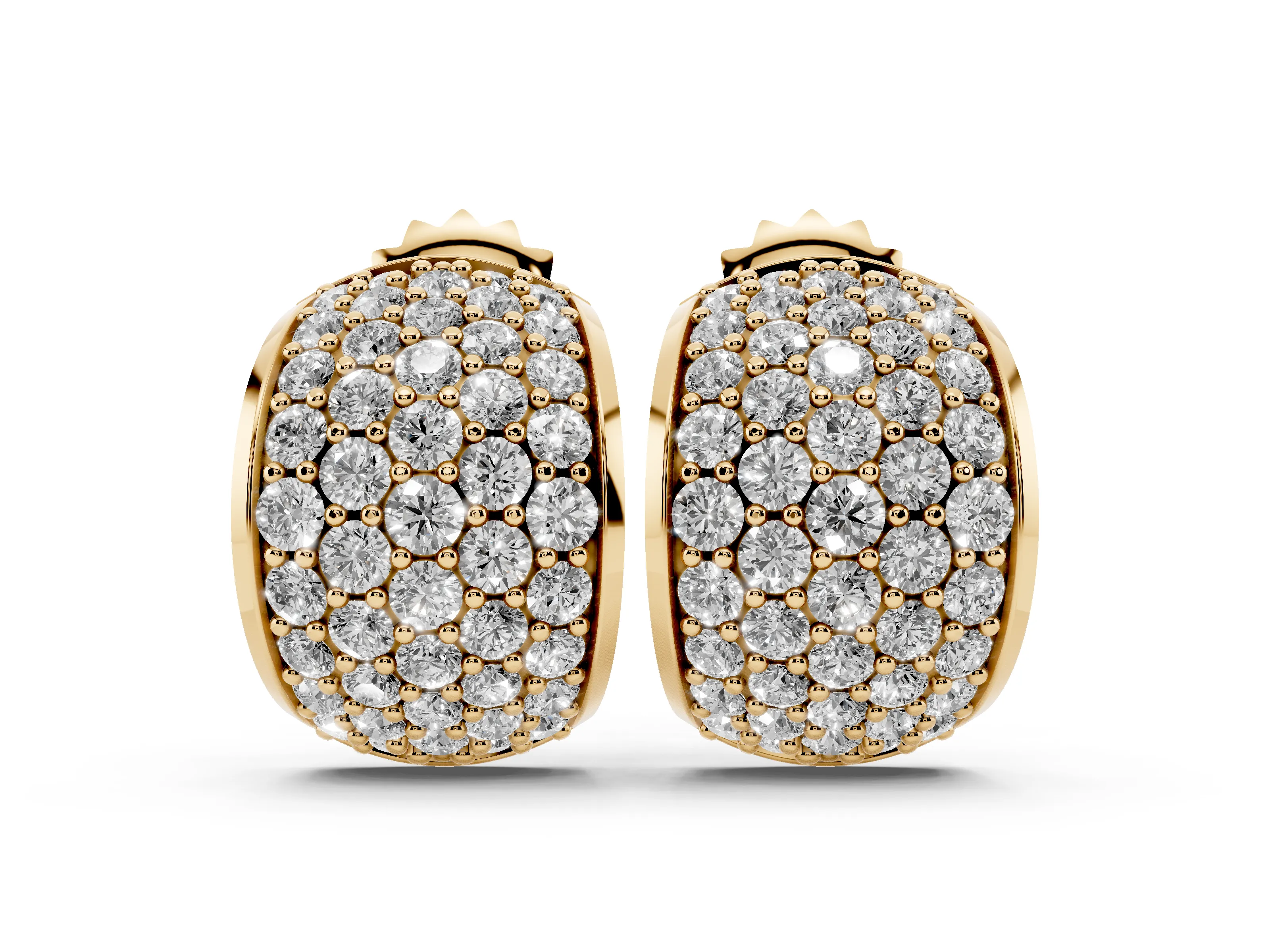Round Lab-Grown Diamond Pavé Huggie Earrings | Domed Front | Yellow Gold