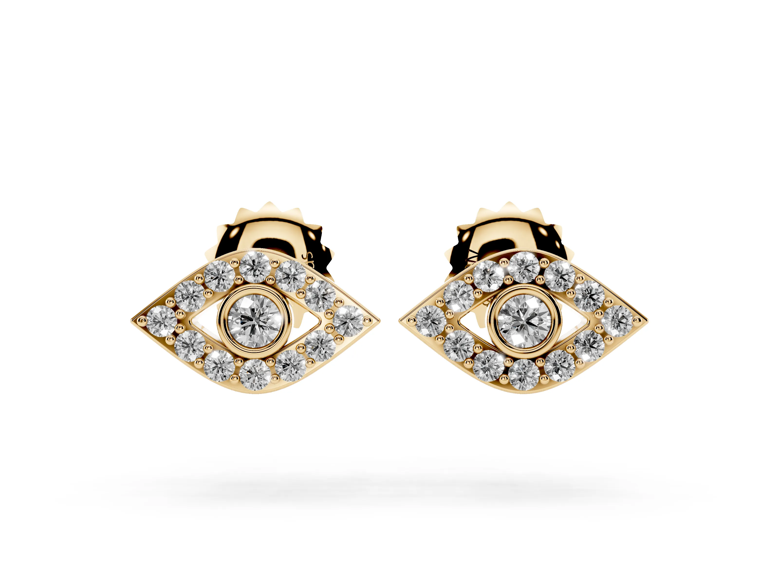 Round Lab-Grown Diamond Evil Eye Stud Earrings | Bezel Set Pupil | Yellow Gold