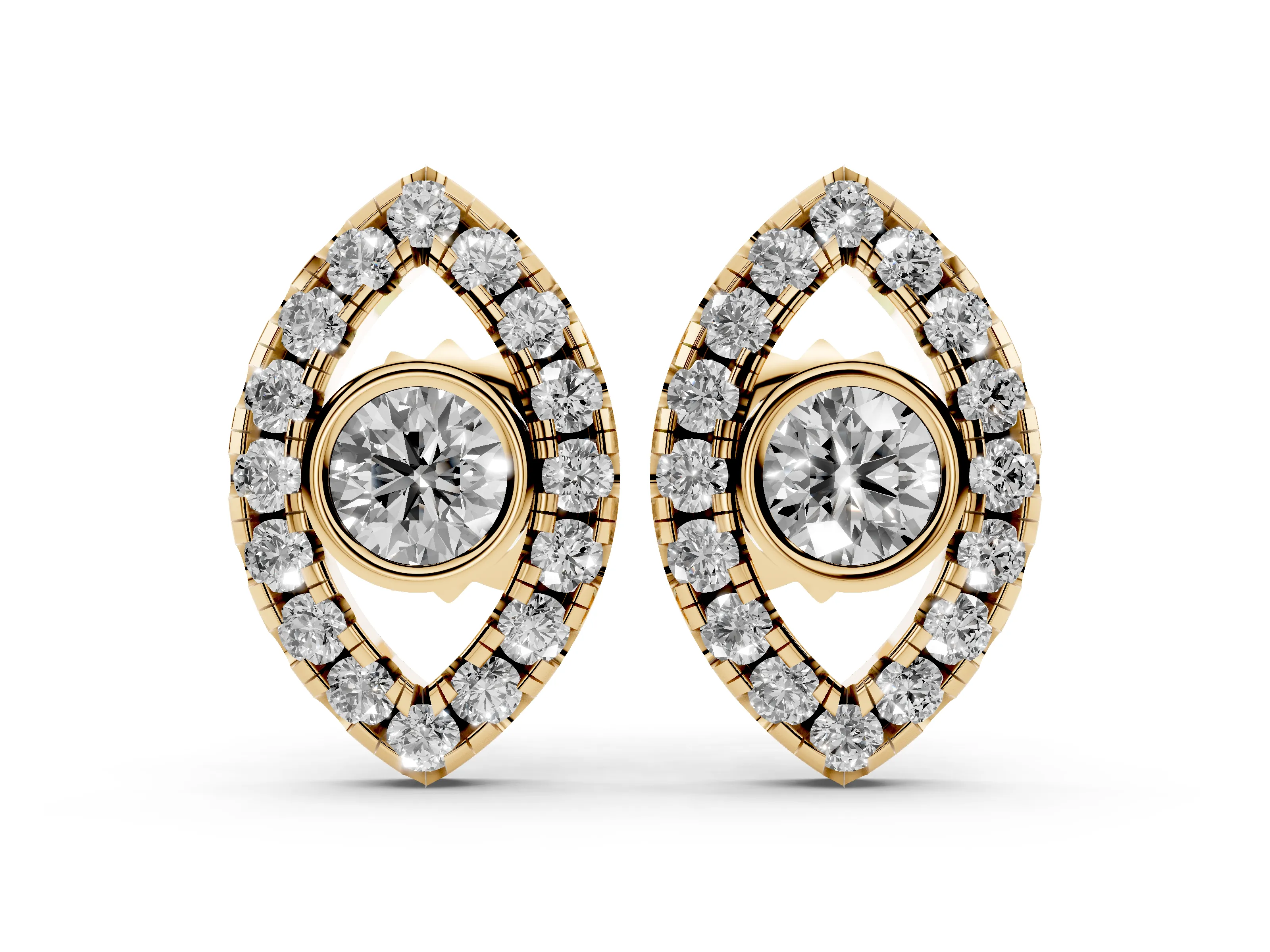 Round Lab-Grown Diamond Evil Eye Stud Earrings | Bezel Pupil | Yellow Gold